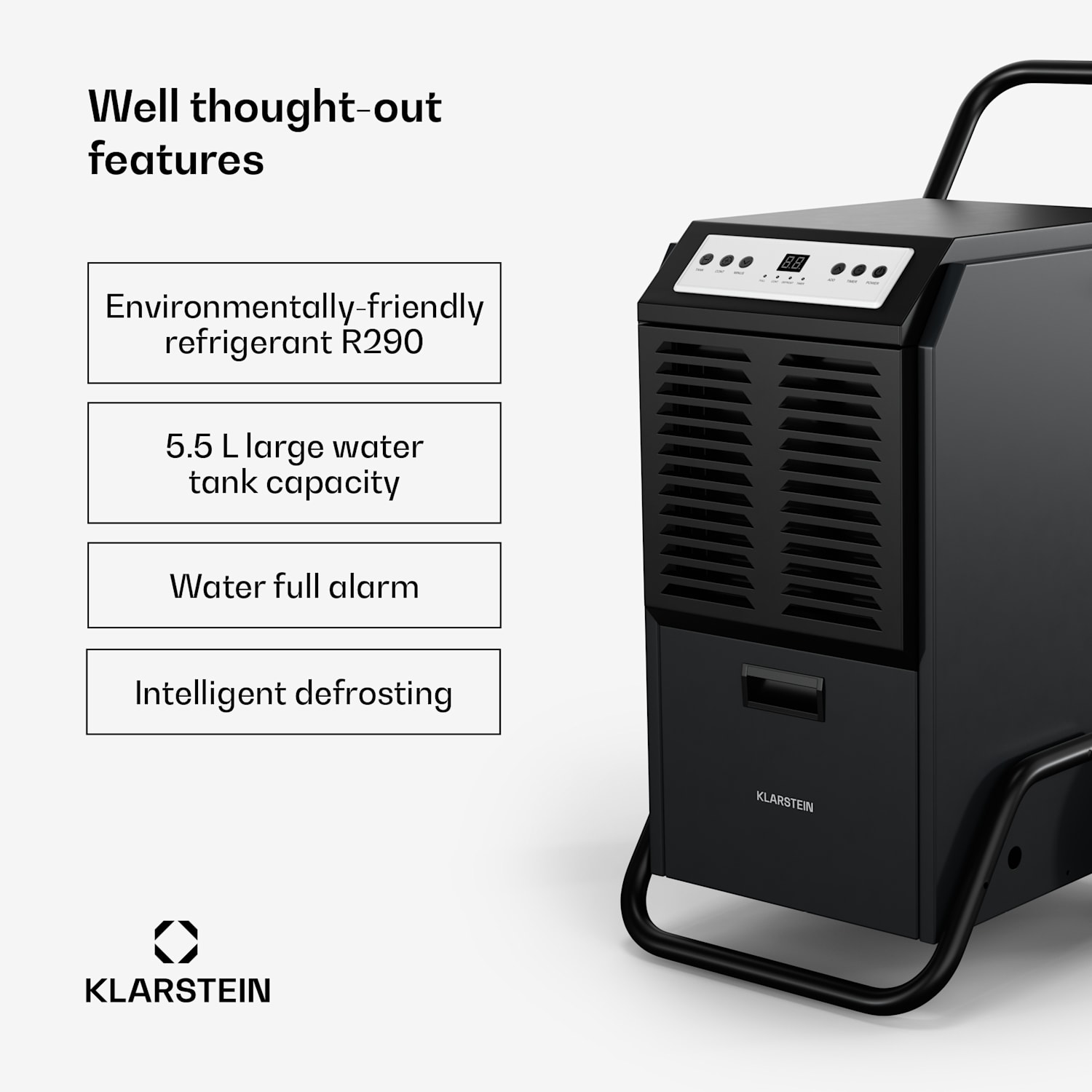 DuraDry 50L luchtontvochtiger | 50L/dag | 50-80 m₂ | roestvrij | mobiel | 450 m³/h 50L/24h | Antraciet