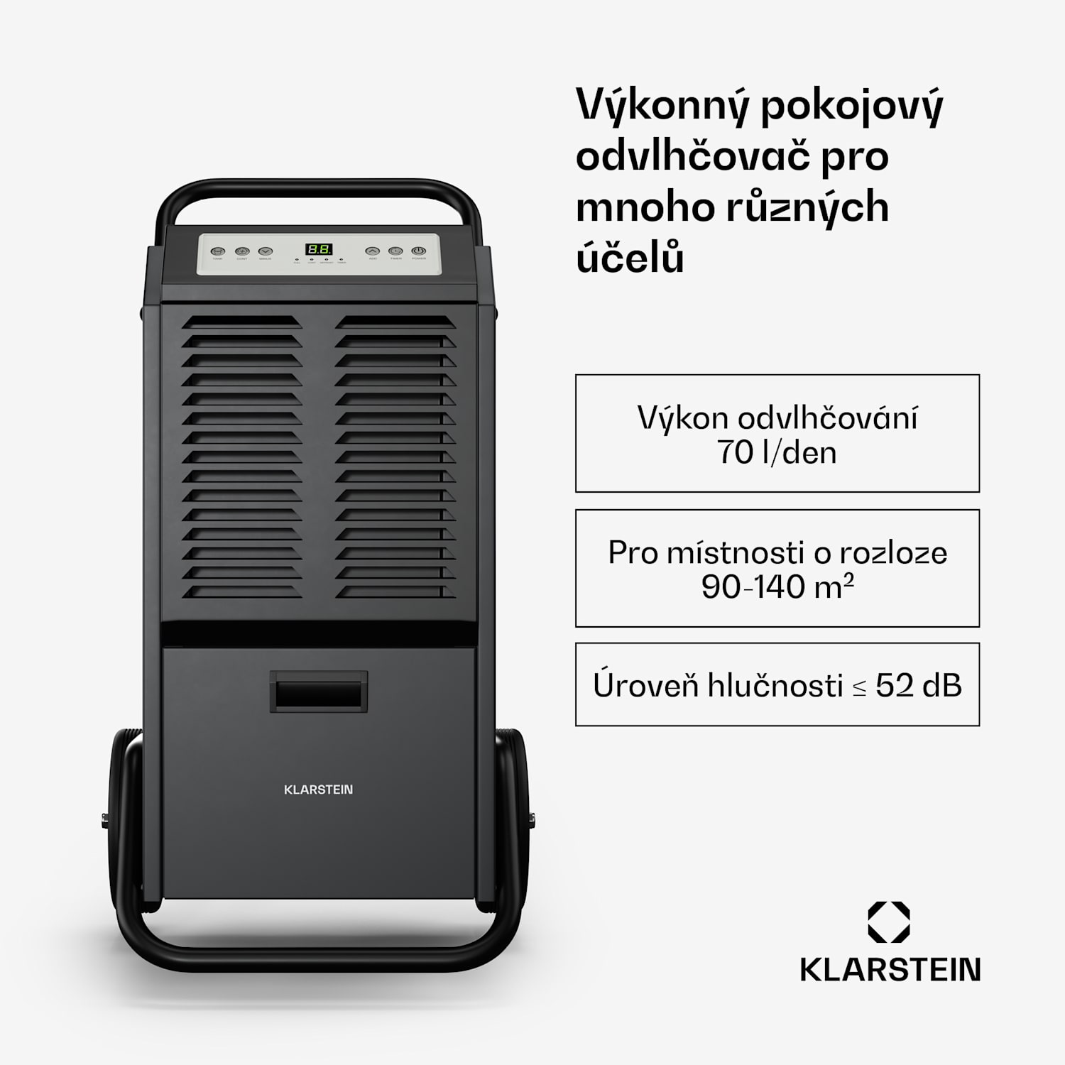 DuraDry 70L odvlhčovač vzduchu, 70 l/den, 60-100 m², nerezová ocel, mobilní, 450 m³/h 70L/24h | Antracit
