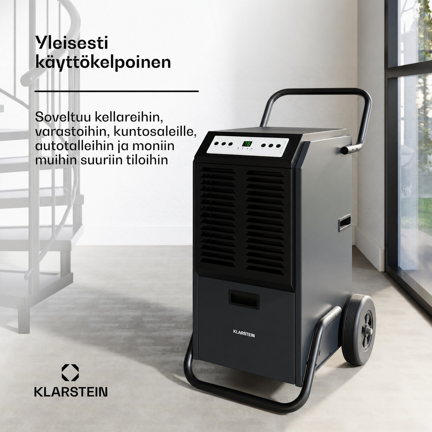 DuraDry 70L -ilmankuivain | 70 l/vrk | 140 m² | ruostumaton | siirrettävä | 450 m³/h 70L/24h | Antrasiitti