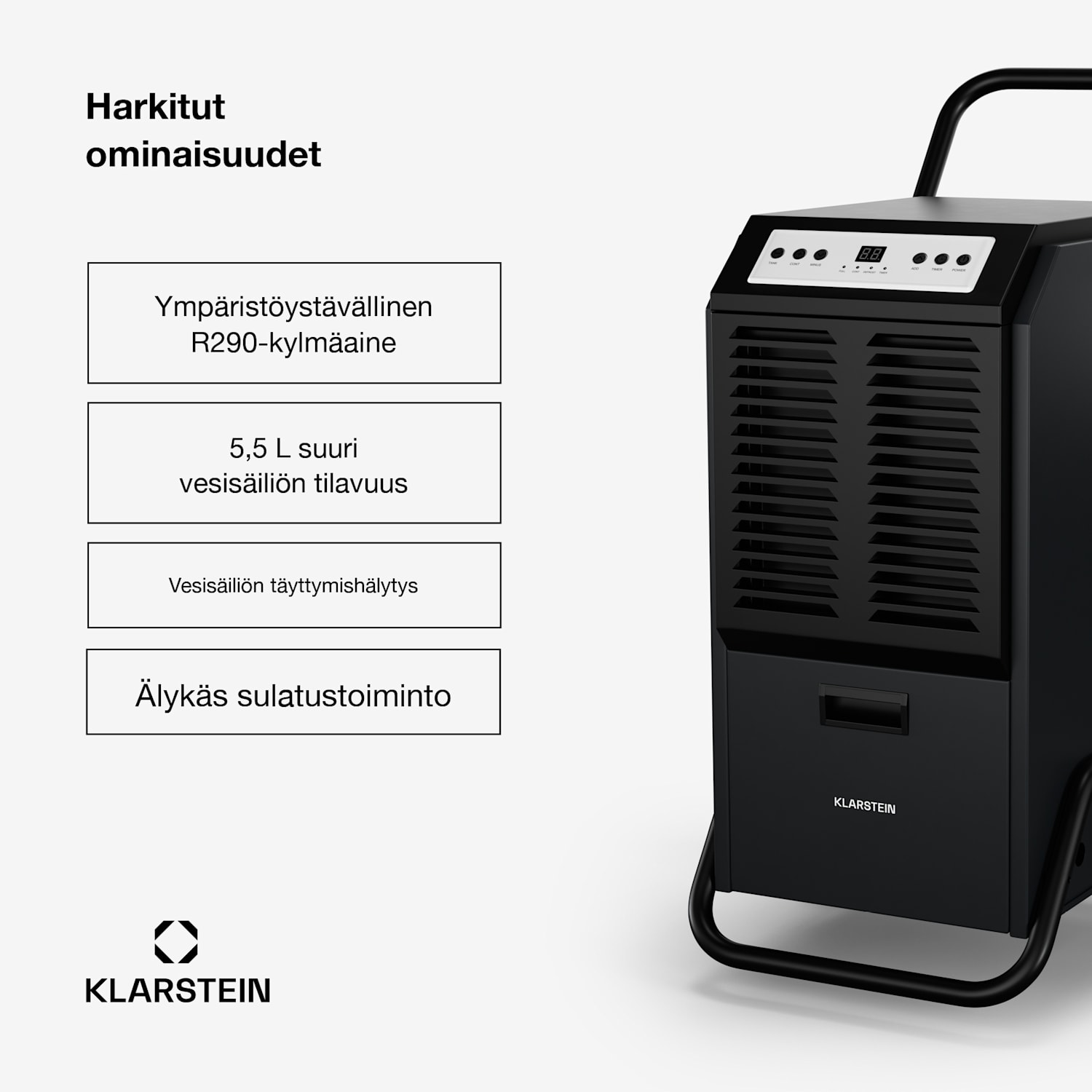 DuraDry 70L -ilmankuivain | 70 l/vrk | 140 m² | ruostumaton | siirrettävä | 450 m³/h 70L/24h | Antrasiitti