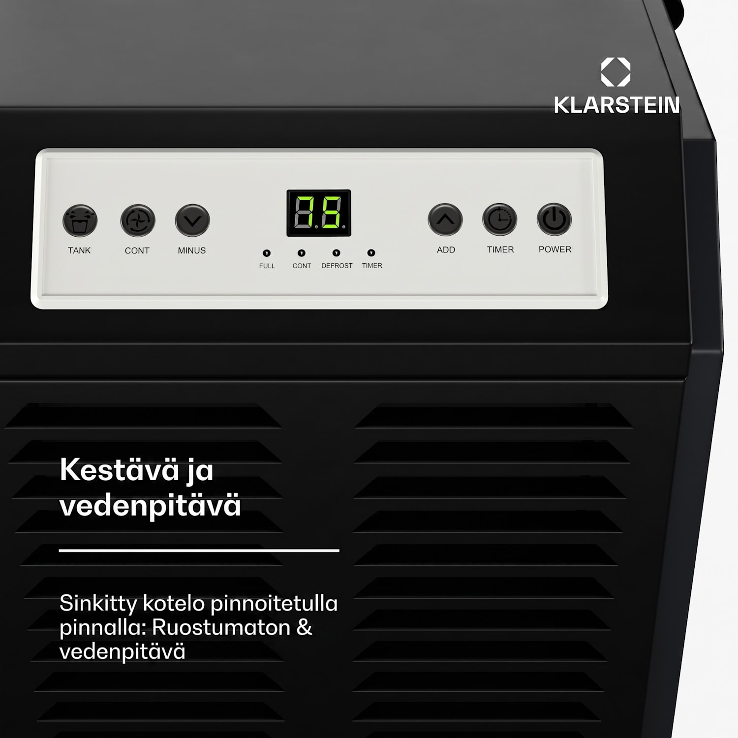 DuraDry 70L -ilmankuivain | 70 l/vrk | 140 m² | ruostumaton | siirrettävä | 450 m³/h 70L/24h | Antrasiitti