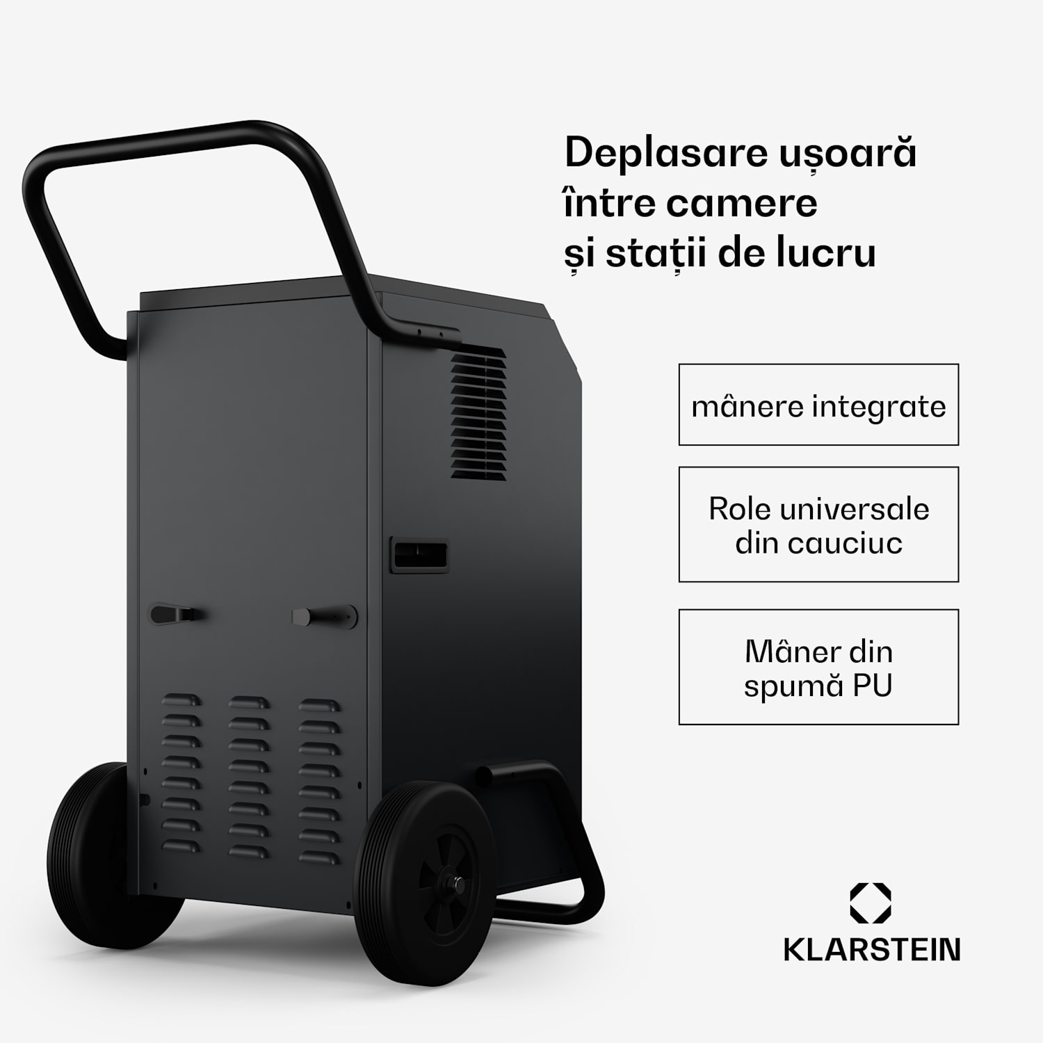 DuraDry 70L dezumidificator, 70 l/zi, 60-100 m², oțel inoxidabil, mobil, 450 m³/h 70L/24h | Antracit