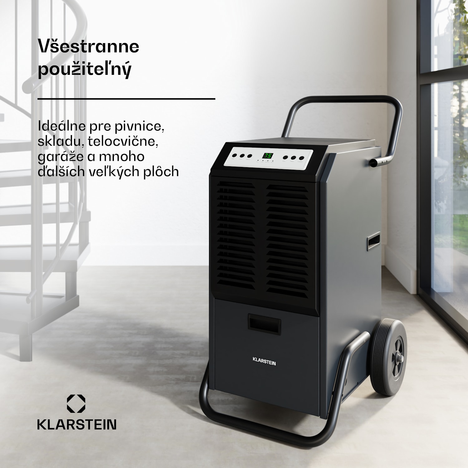 DuraDry 70L odvlhčovač vzduchu, 70 l/deň, 60-100 m², nehrdzavejúca oceľ, mobilný, 450 m³/h 70L/24h | Antracit