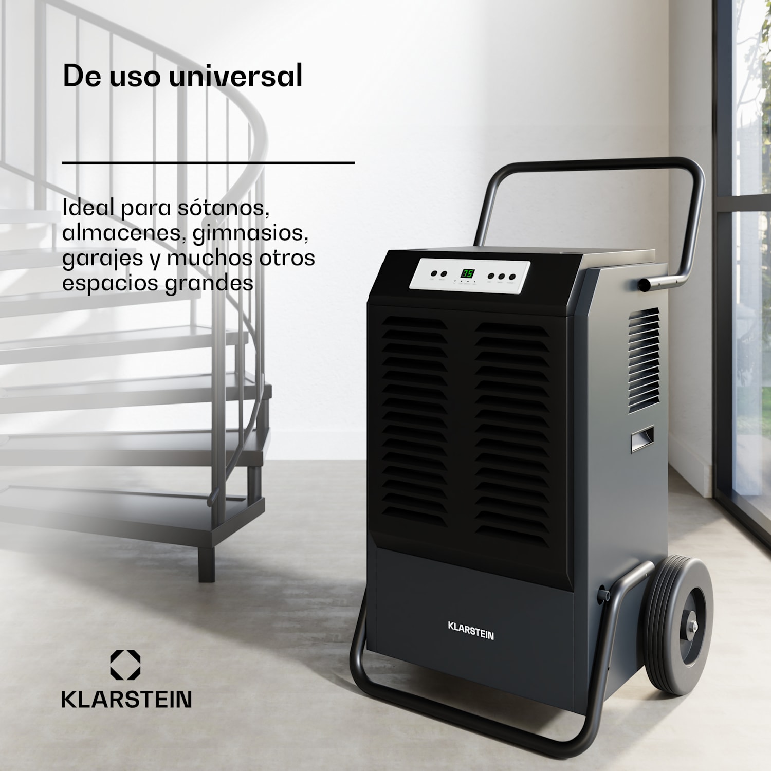 DuraDry 90L Deshumidificador de aire | 90L/día | 70-120 m² | Inoxidable | Portátil | 450 m³/h 90L/24h | Antracita