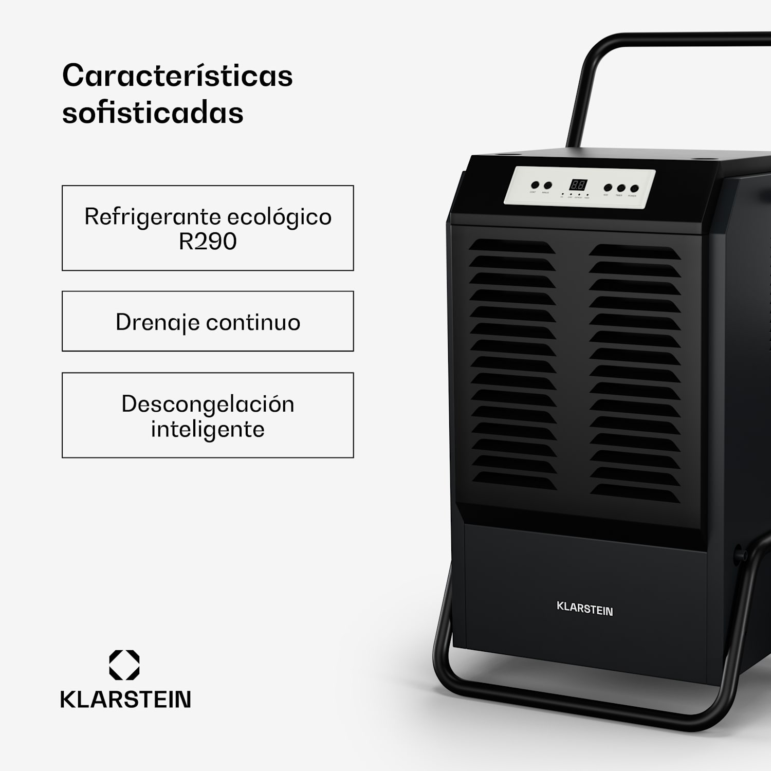 DuraDry 90L Deshumidificador de aire | 90L/día | 70-120 m² | Inoxidable | Portátil | 450 m³/h 90L/24h | Antracita