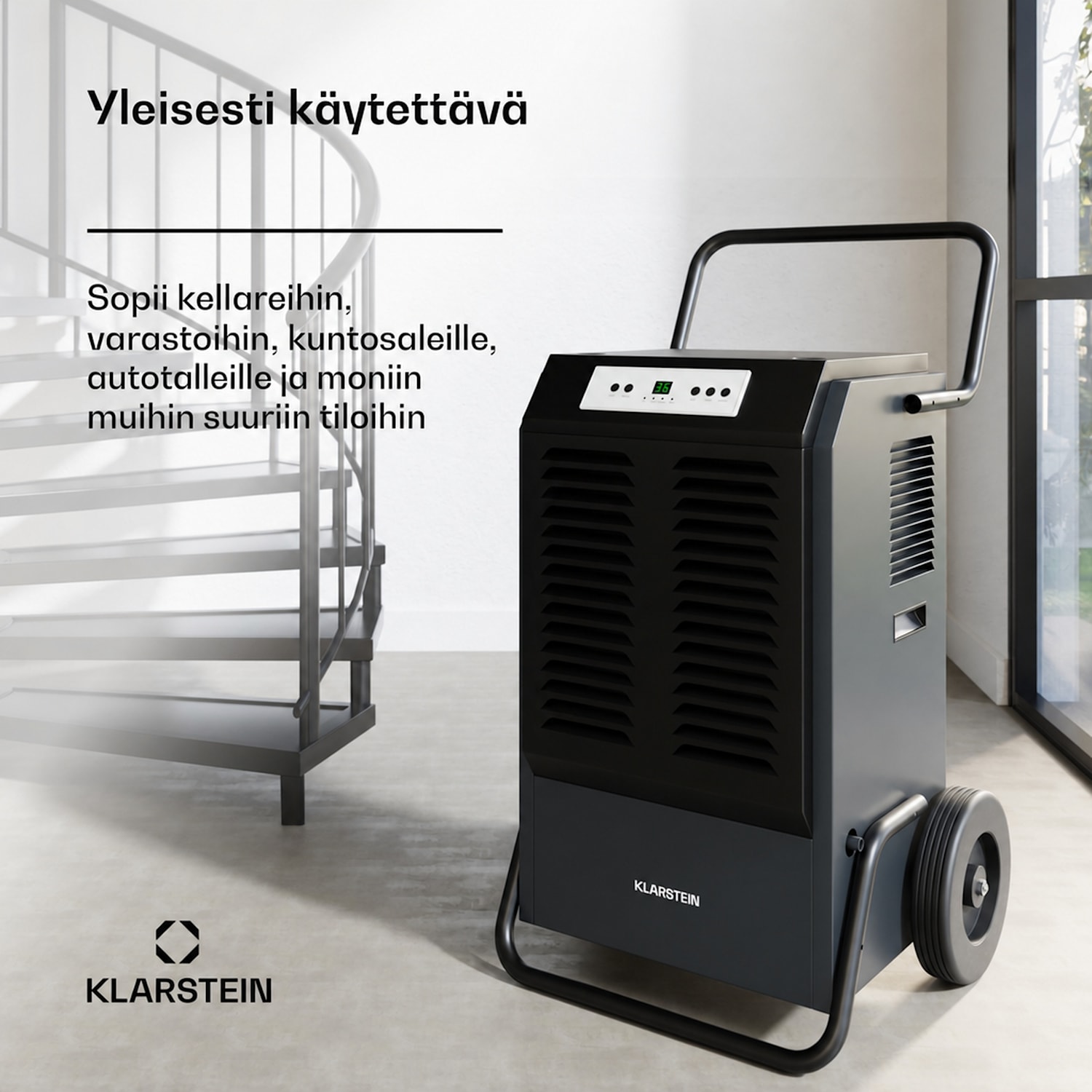 DuraDry 90L -ilmankuivain | 90 l/vrk | 180 m² | ruostumaton | siirrettävä | 850 m³/h 90L/24h | Antrasiitti
