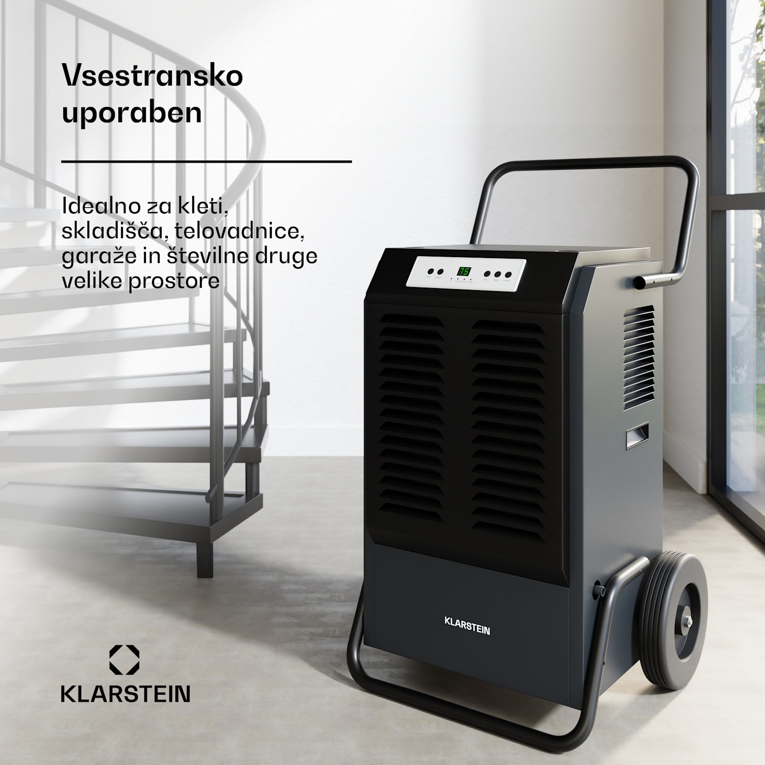 DuraDry 90L razvlaževalec, 90 l/dan, 70-120 m², nerjaveče jeklo, mobilni, 450 m³/h 90L/24h | Antracit