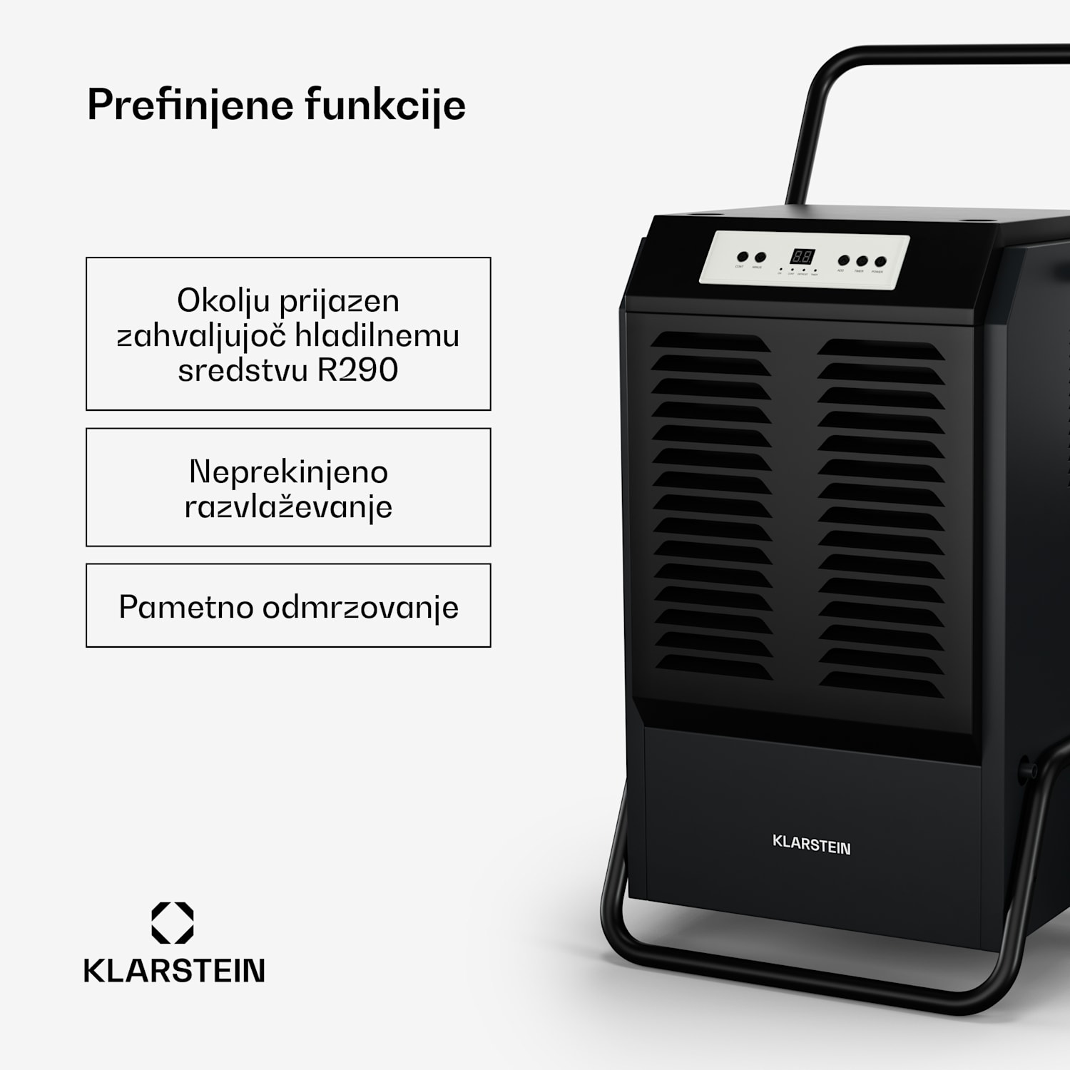 DuraDry 90L razvlaževalec, 90 l/dan, 70-120 m², nerjaveče jeklo, mobilni, 450 m³/h 90L/24h | Antracit