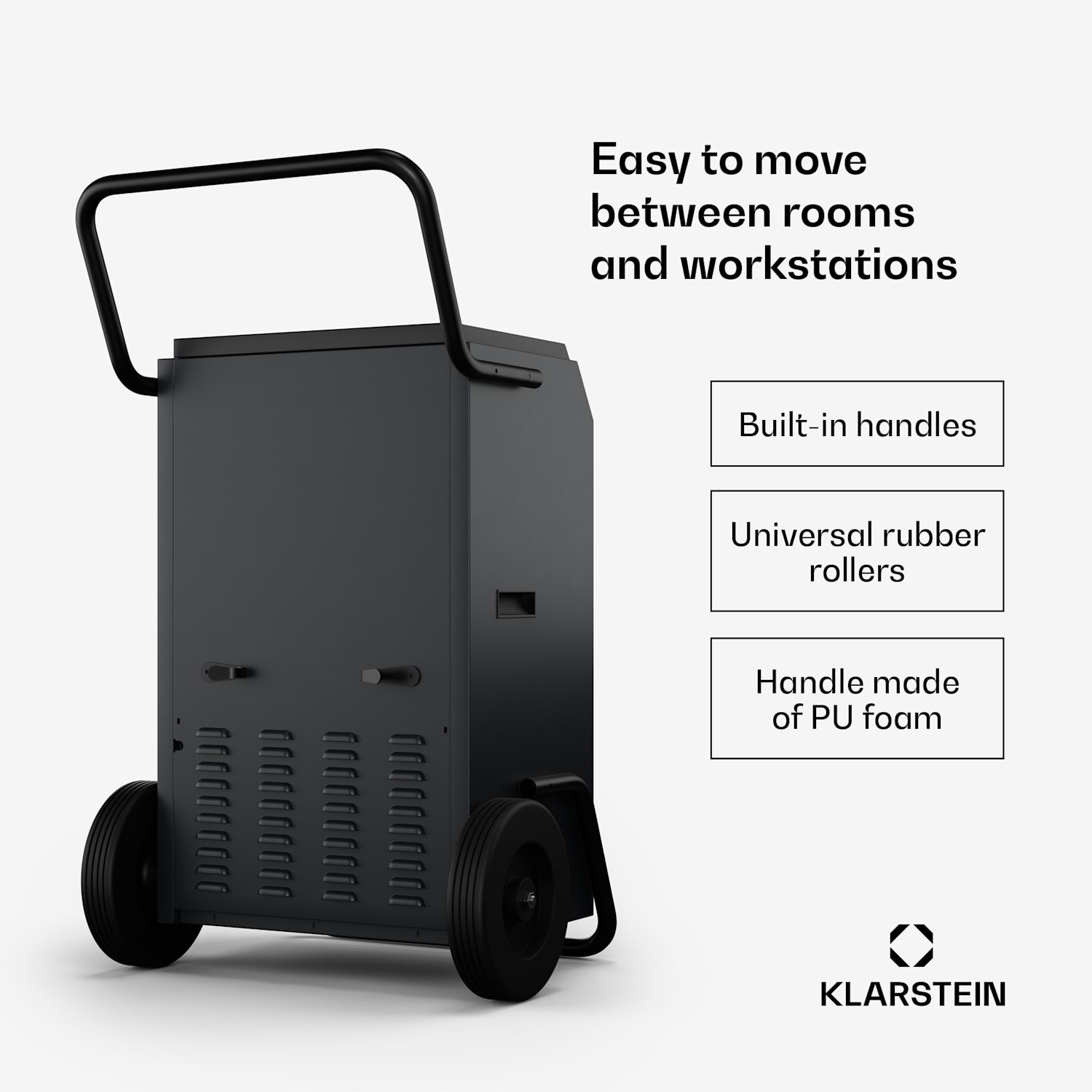 DuraDry 90L luchtontvochtiger | 90L/dag | 70-120 m₂ | roestvrij | mobiel | 450 m³/h 90L/24h | Antraciet