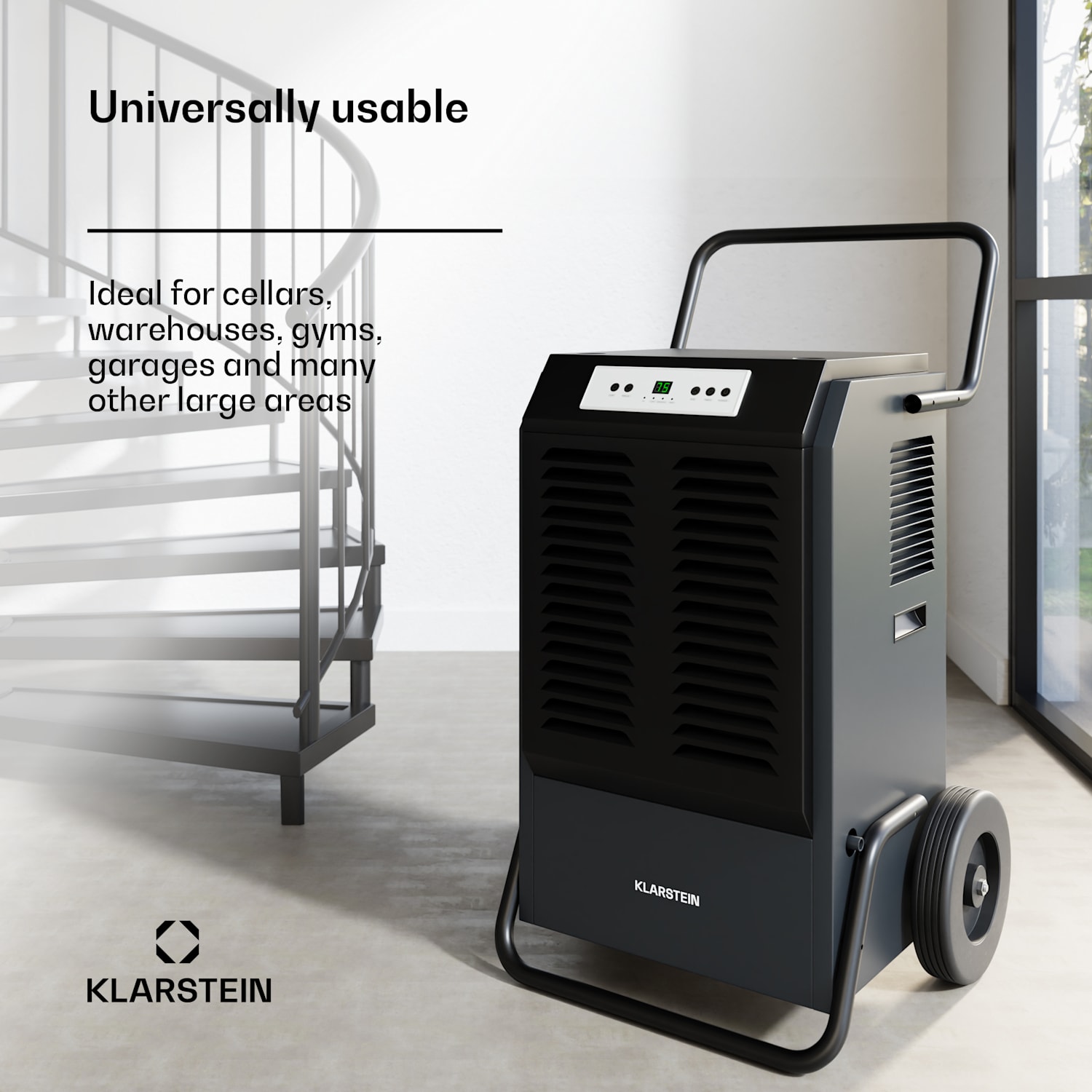 DuraDry 90L luchtontvochtiger | 90L/dag | 70-120 m₂ | roestvrij | mobiel | 450 m³/h 90L/24h | Antraciet