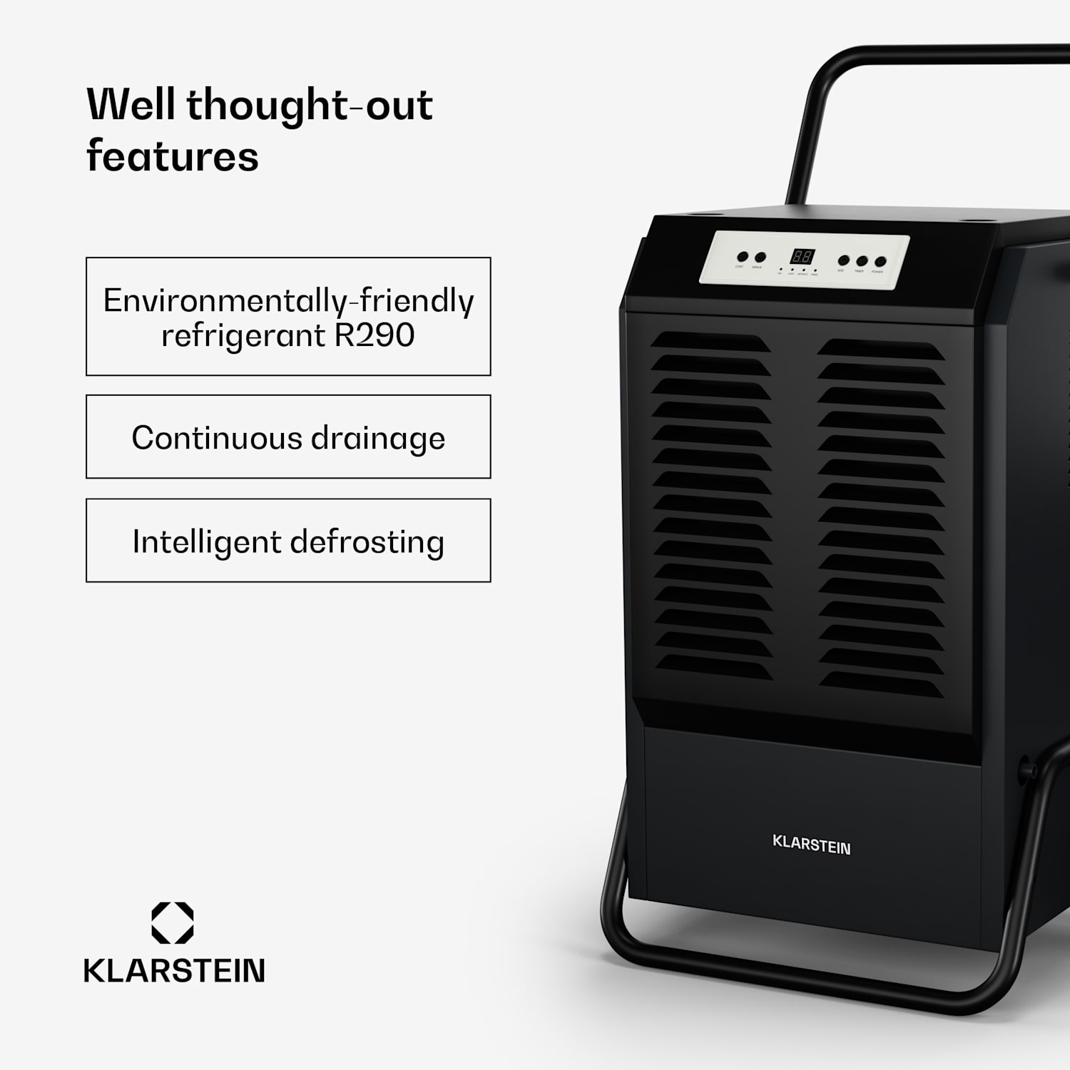 DuraDry 90L luchtontvochtiger | 90L/dag | 70-120 m₂ | roestvrij | mobiel | 450 m³/h 90L/24h | Antraciet