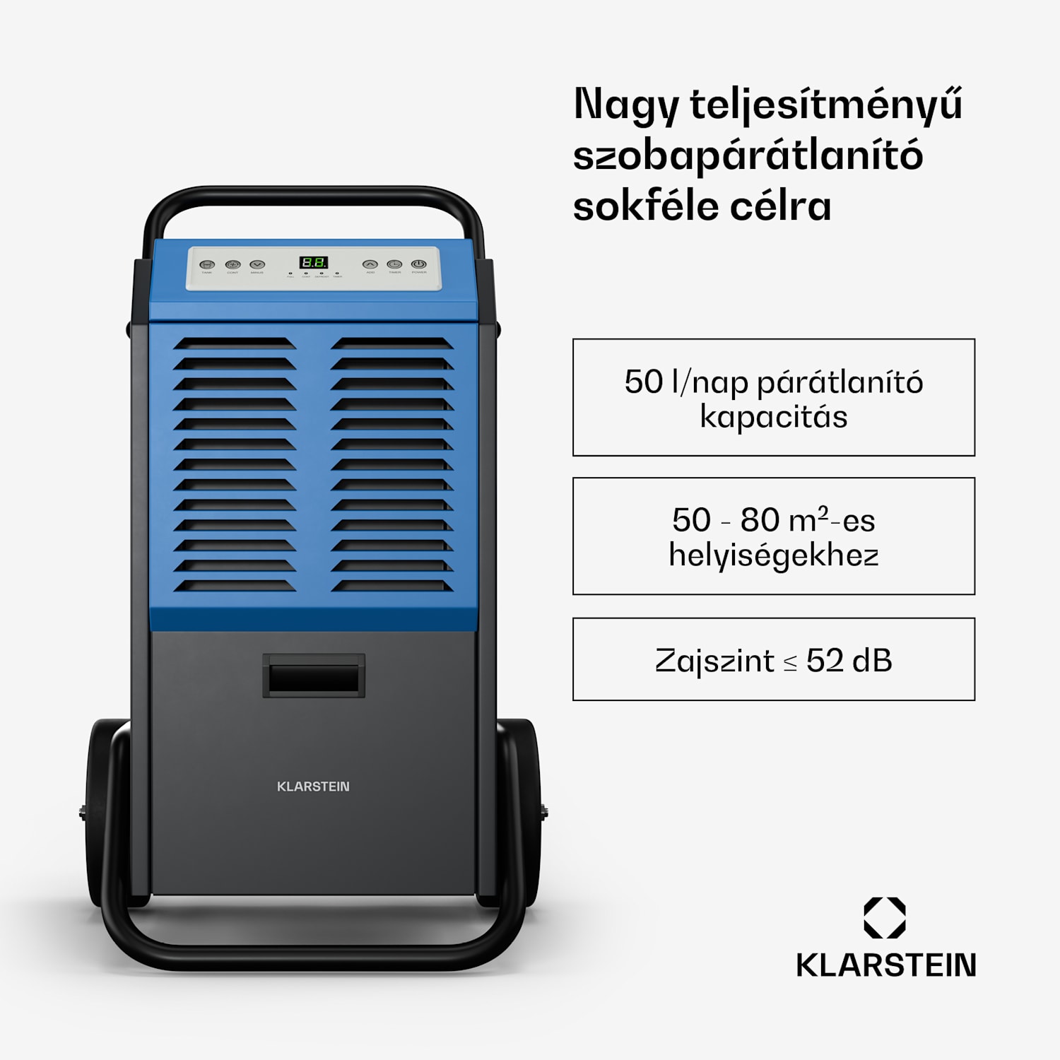 DuraDry 50L páramentesítő, 50 l/nap, 50-80 m², rozsdamentes acél, mobil, 450 m³/h 50L/24h | Kék