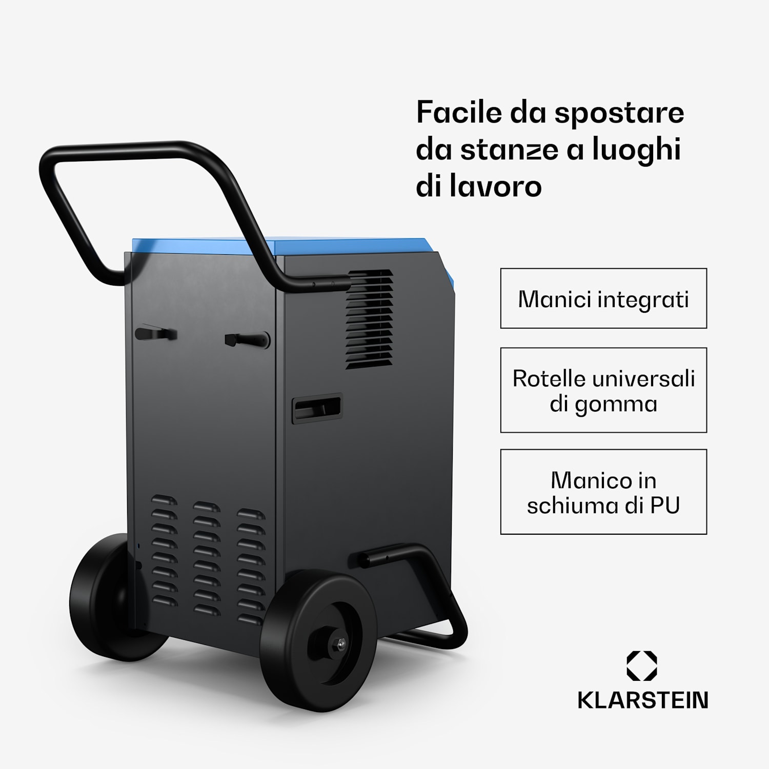DuraDry 50L deumidificatore | 50L/giorno | 50-80 m₂ | inossidabile | portatile | 450 m³/h 50L/24h | Blu