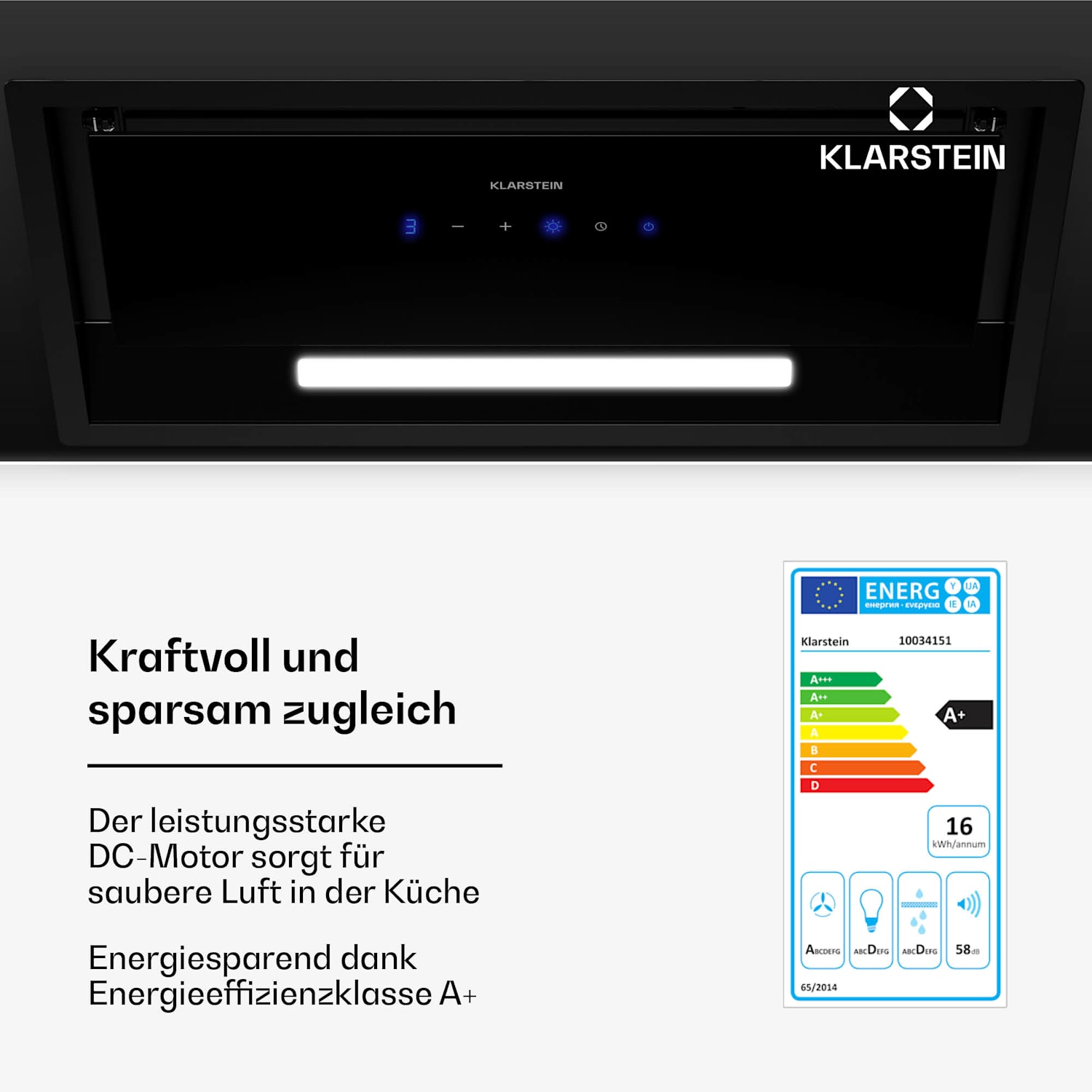 Ventimate Dunstabzugshaube | Touch Control | Abluft/Umluft | EEK A+ | 3 Stufen | LED | leise 60 cm | Schwarz