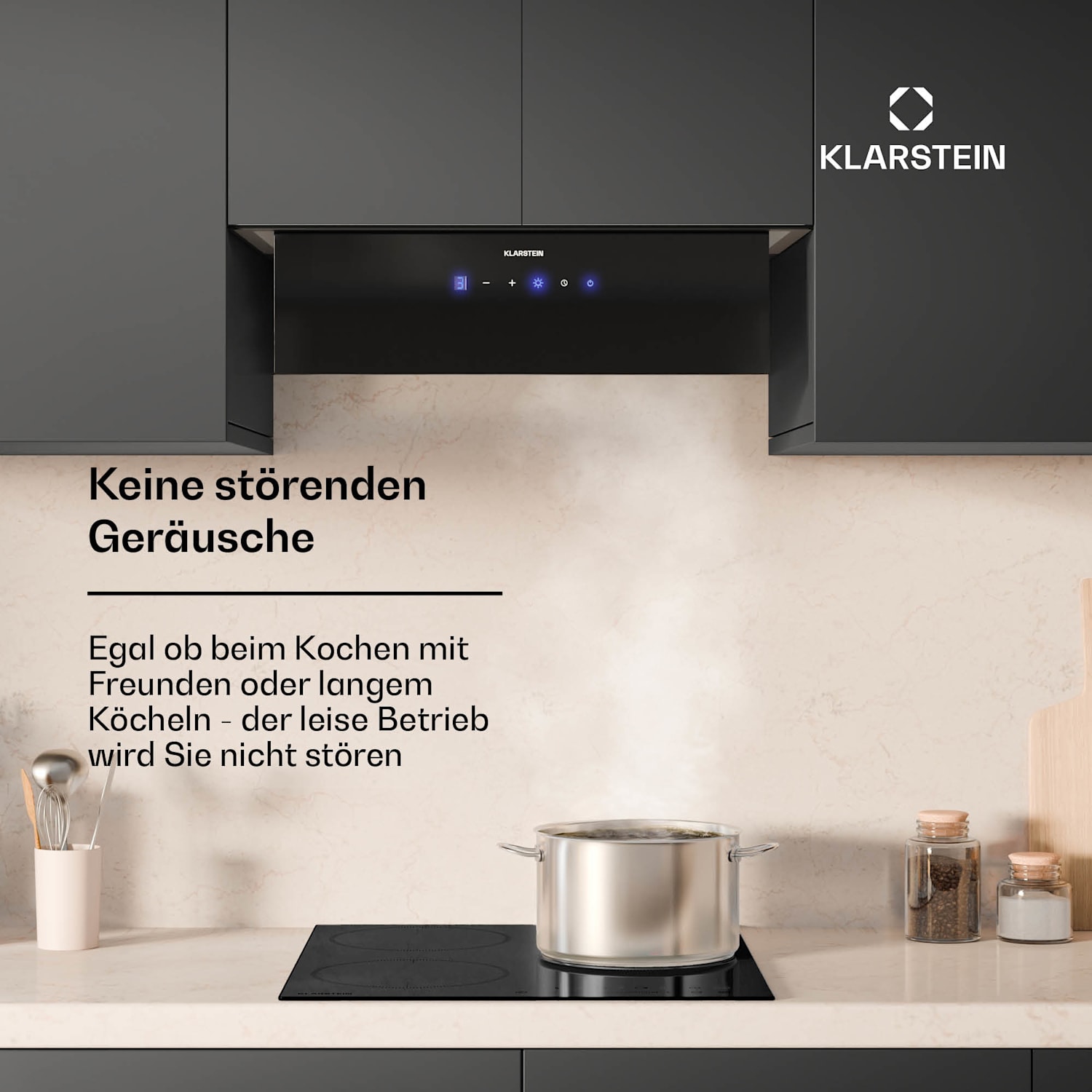 Ventimate Dunstabzugshaube | Touch Control | Abluft/Umluft | EEK A+ | 3 Stufen | LED | leise 60 cm | Schwarz