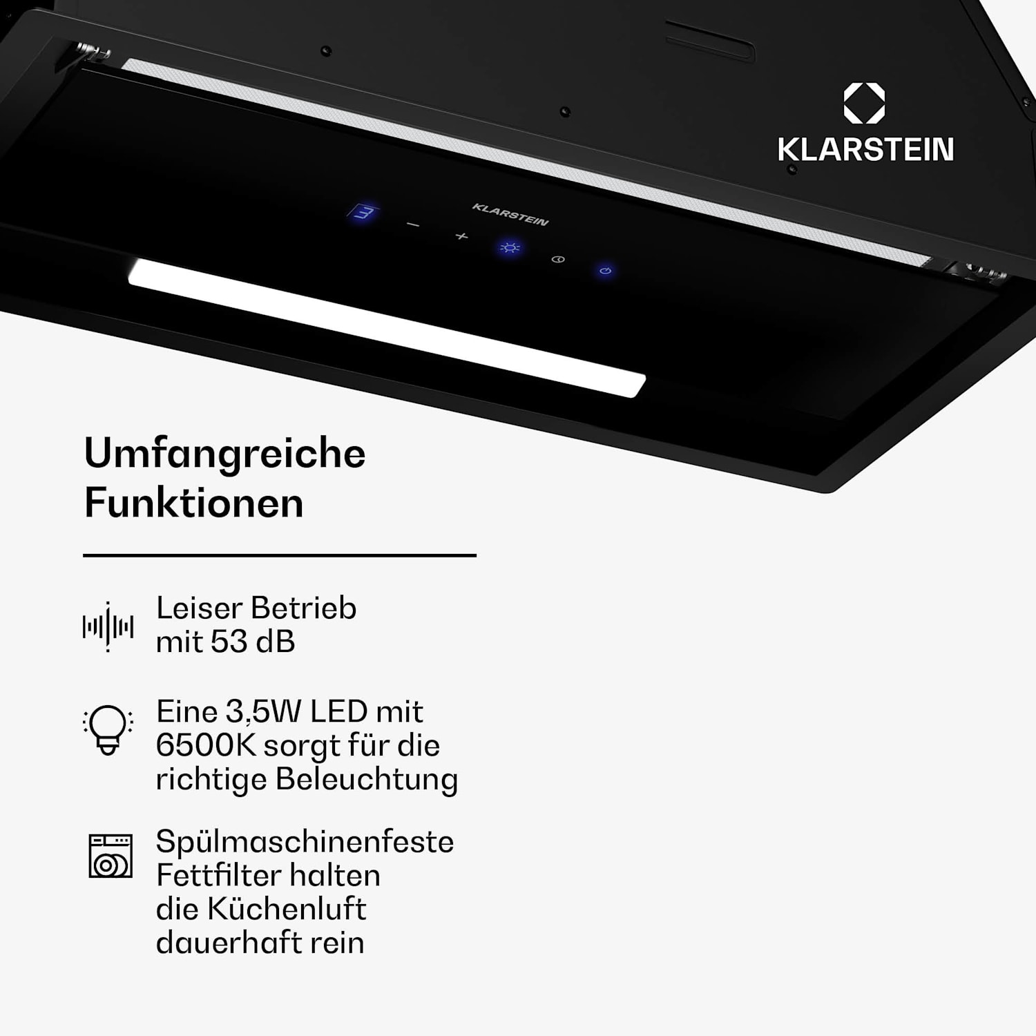 Ventimate Dunstabzugshaube | Touch Control | Abluft/Umluft | EEK A+ | 3 Stufen | LED | leise 60 cm | Schwarz