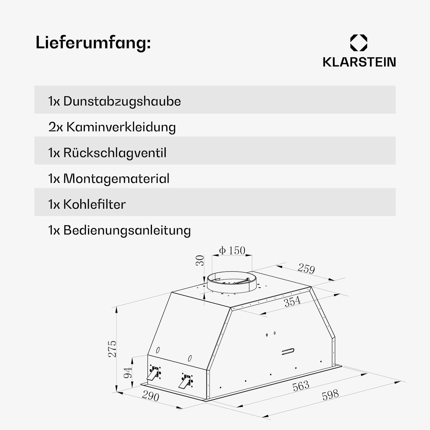 Ventimate Dunstabzugshaube | Touch Control | Abluft/Umluft | EEK A+ | 3 Stufen | LED | leise 60 cm | Schwarz