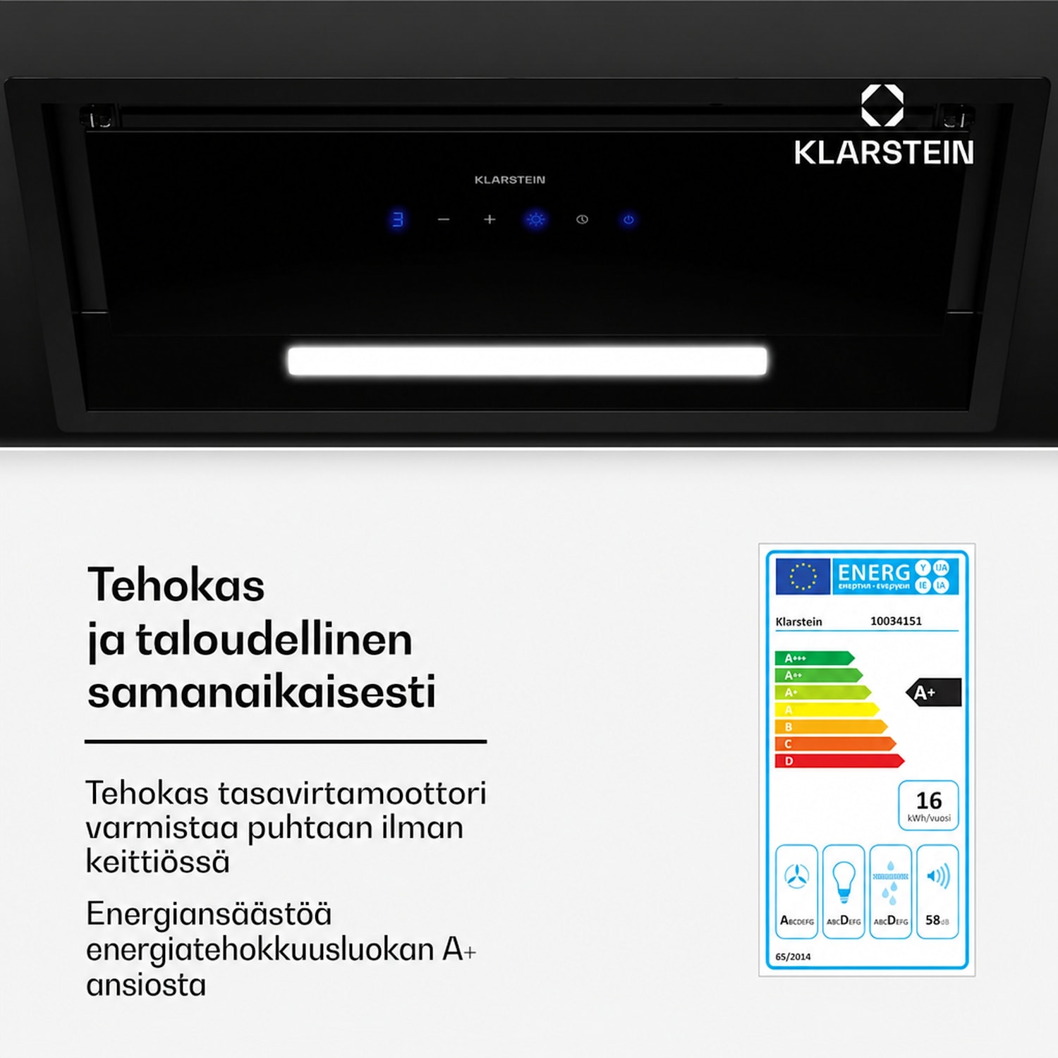 Ventimate liesituuletin | kosketusohjaus | poistoilma/kiertoilma | energiatehokkuusluokka A+ | 3 tasoa | LED | hiljainen 60 cm | Musta