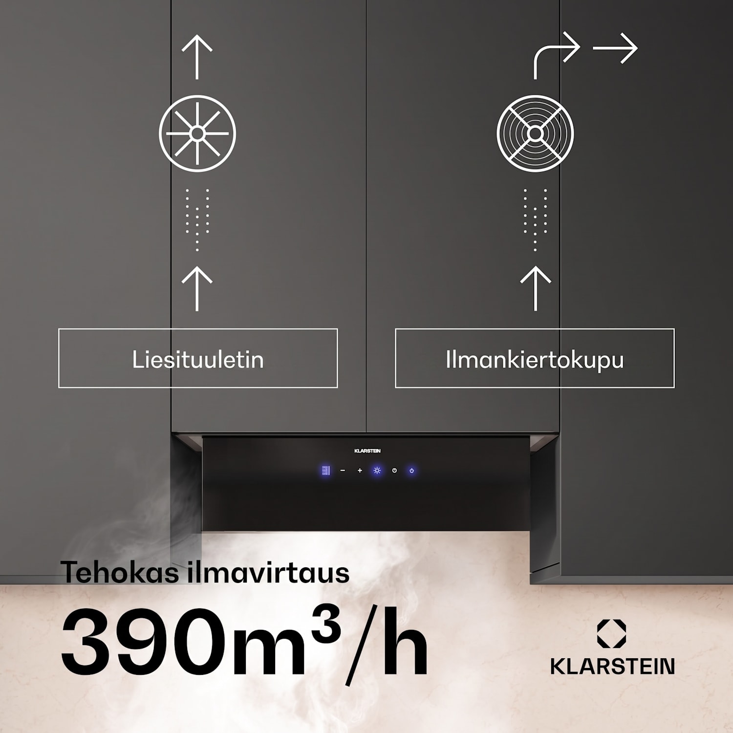 Ventimate liesituuletin | kosketusohjaus | poistoilma/kiertoilma | energiatehokkuusluokka A+ | 3 tasoa | LED | hiljainen 60 cm | Musta