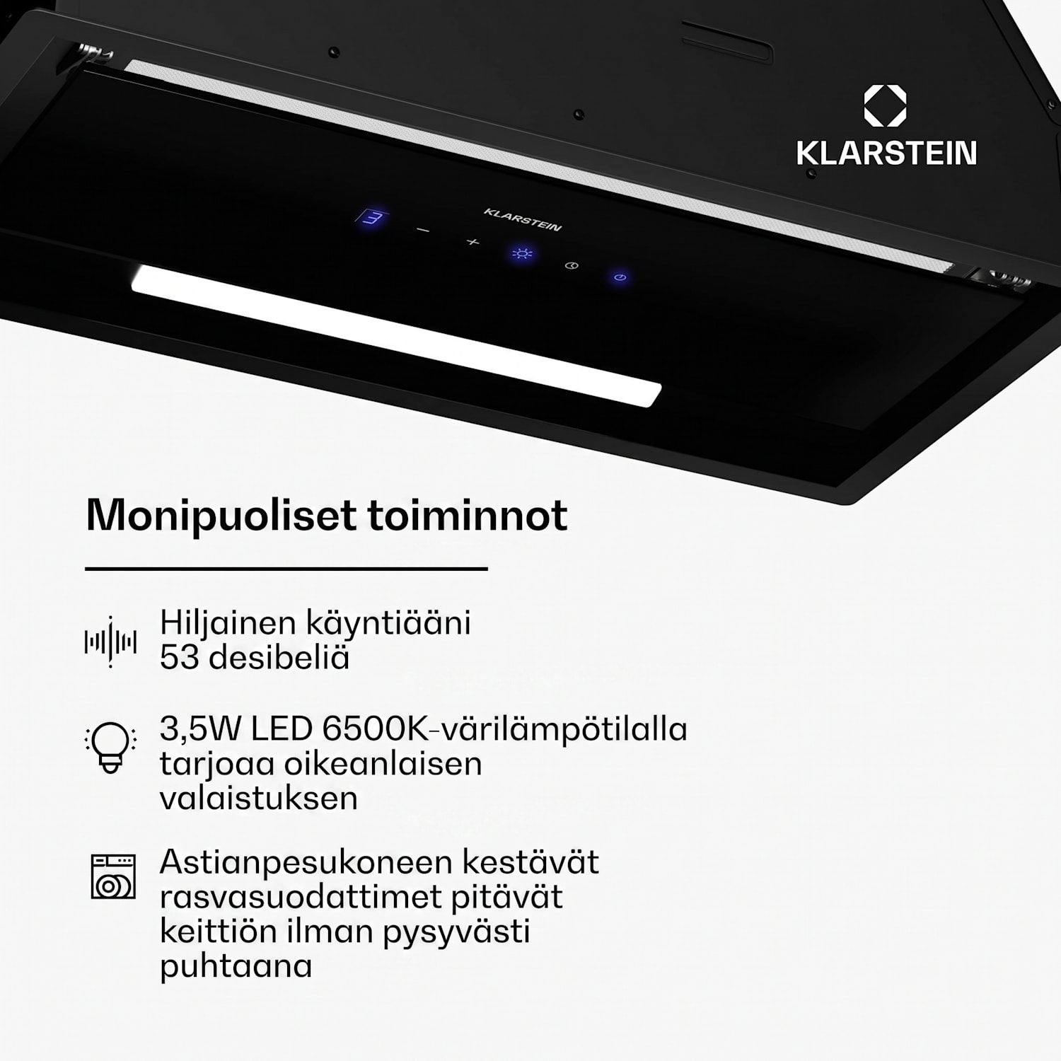 Ventimate liesituuletin | kosketusohjaus | poistoilma/kiertoilma | energiatehokkuusluokka A+ | 3 tasoa | LED | hiljainen 60 cm | Musta