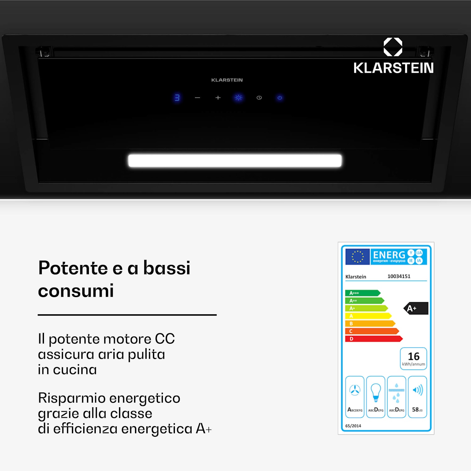 Ventimate - Cappa aspirante | Controllo touch | Ricircolo/Scarico | Classe energetica A+ | 3 livelli | LED | Silenziosa 60 cm | Nero