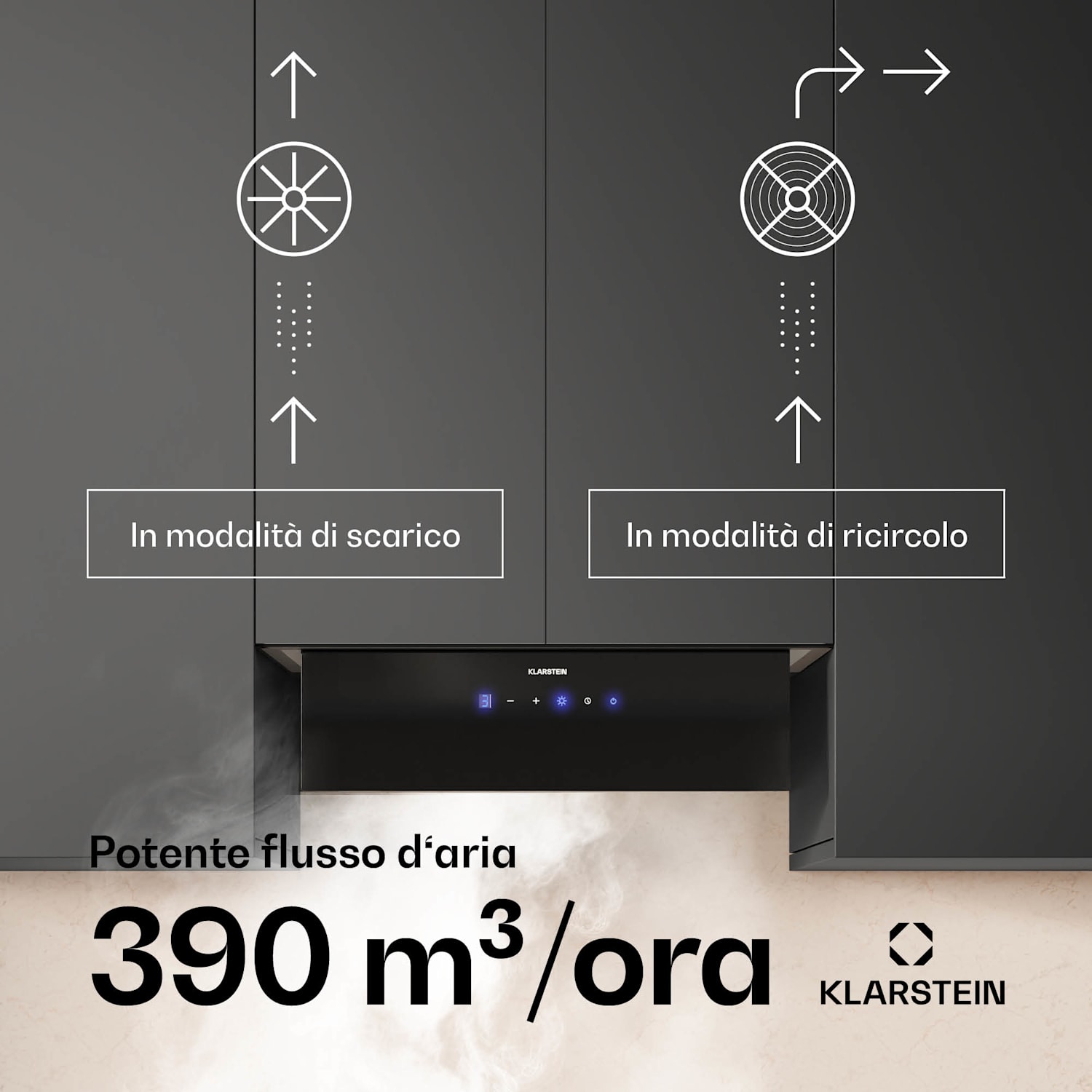 Ventimate - Cappa aspirante | Controllo touch | Ricircolo/Scarico | Classe energetica A+ | 3 livelli | LED | Silenziosa 60 cm | Nero