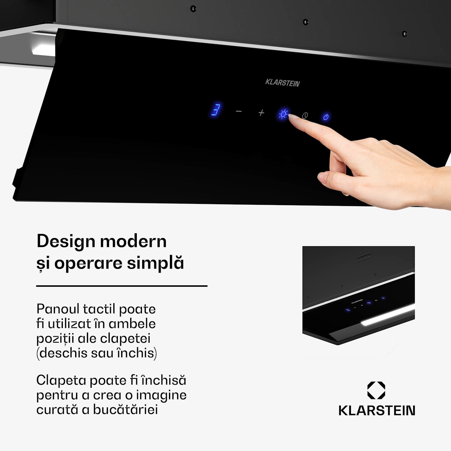 Hota ventilată, control tactil, extracție/recirculare, EEK A+, 3 niveluri, LED, silențioasă 60 cm | Negru