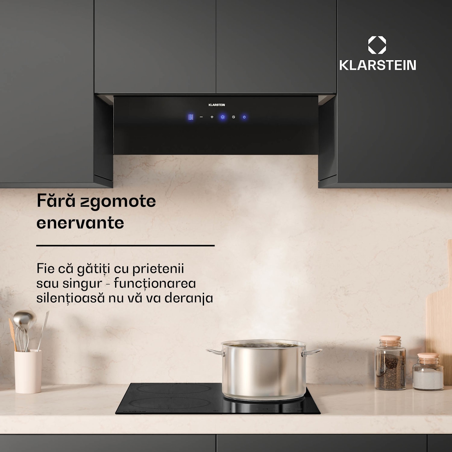 Hota ventilată, control tactil, extracție/recirculare, EEK A+, 3 niveluri, LED, silențioasă 60 cm | Negru