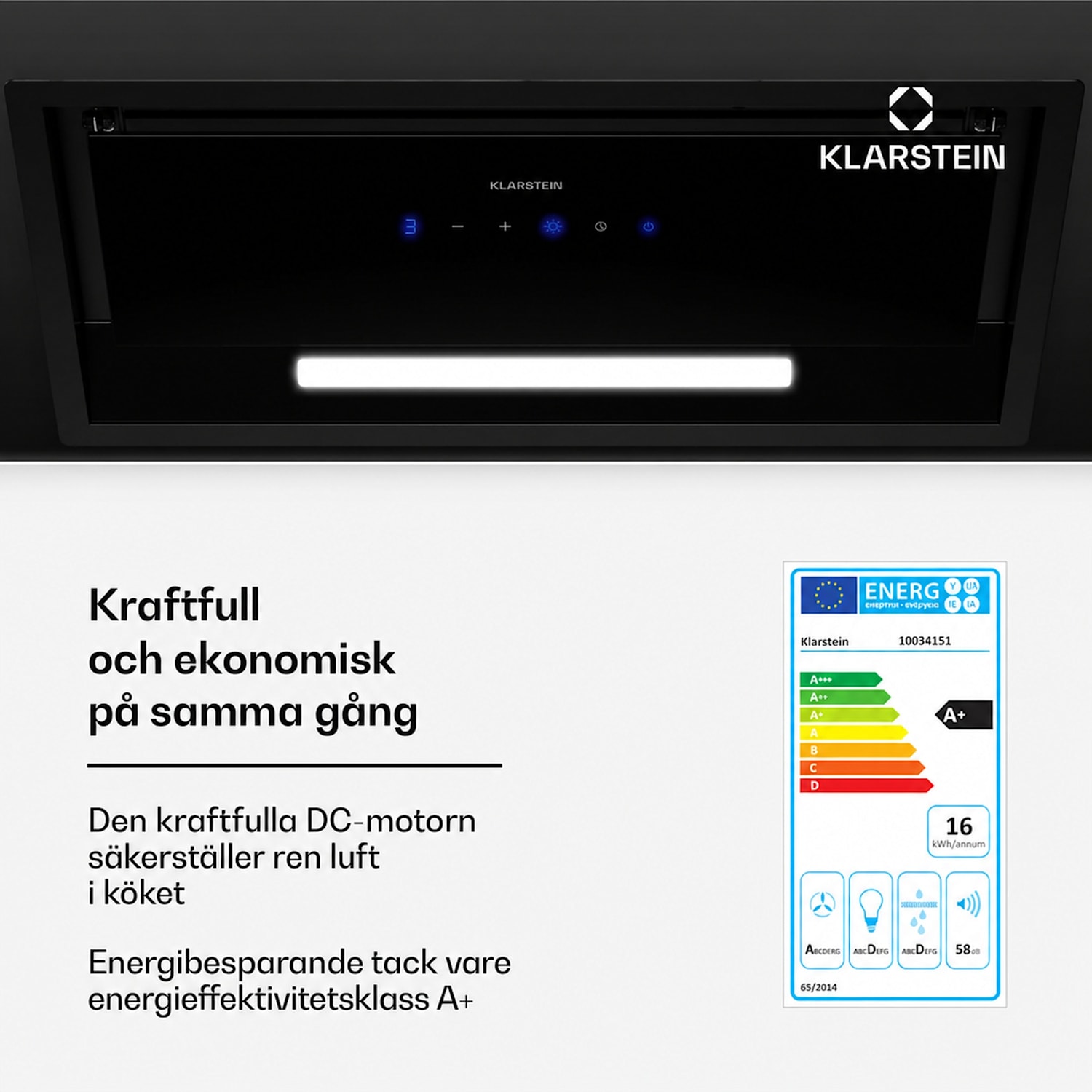Ventimate köksfläkt | touchkontroll | frånluft/cirkulationsdrift | energiklass A+ | 3 nivåer | LED | tyst 60 cm | Svart