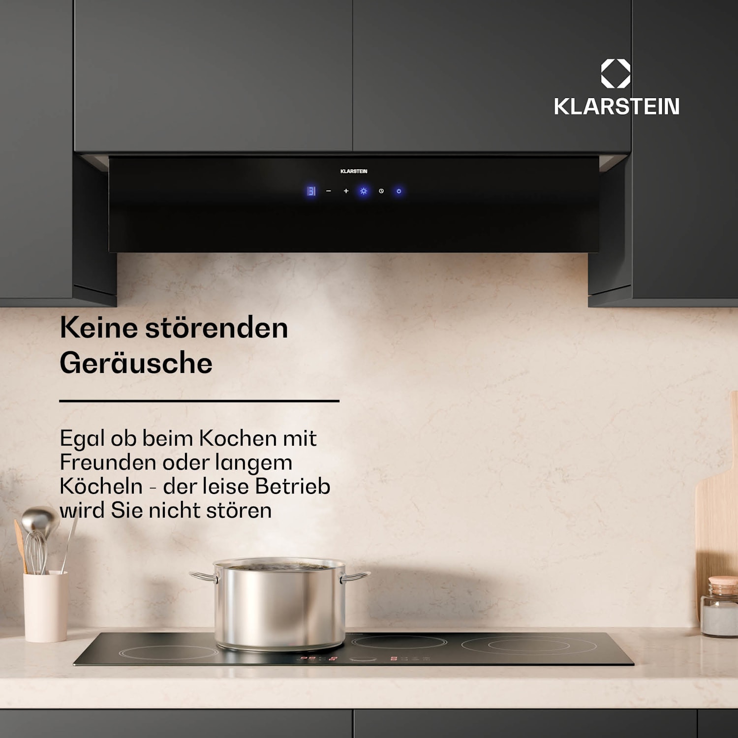 Ventimate Dunstabzugshaube | Touch Control | Abluft/Umluft | EEK A+ | 3 Stufen | LED | leise 85 cm | Schwarz