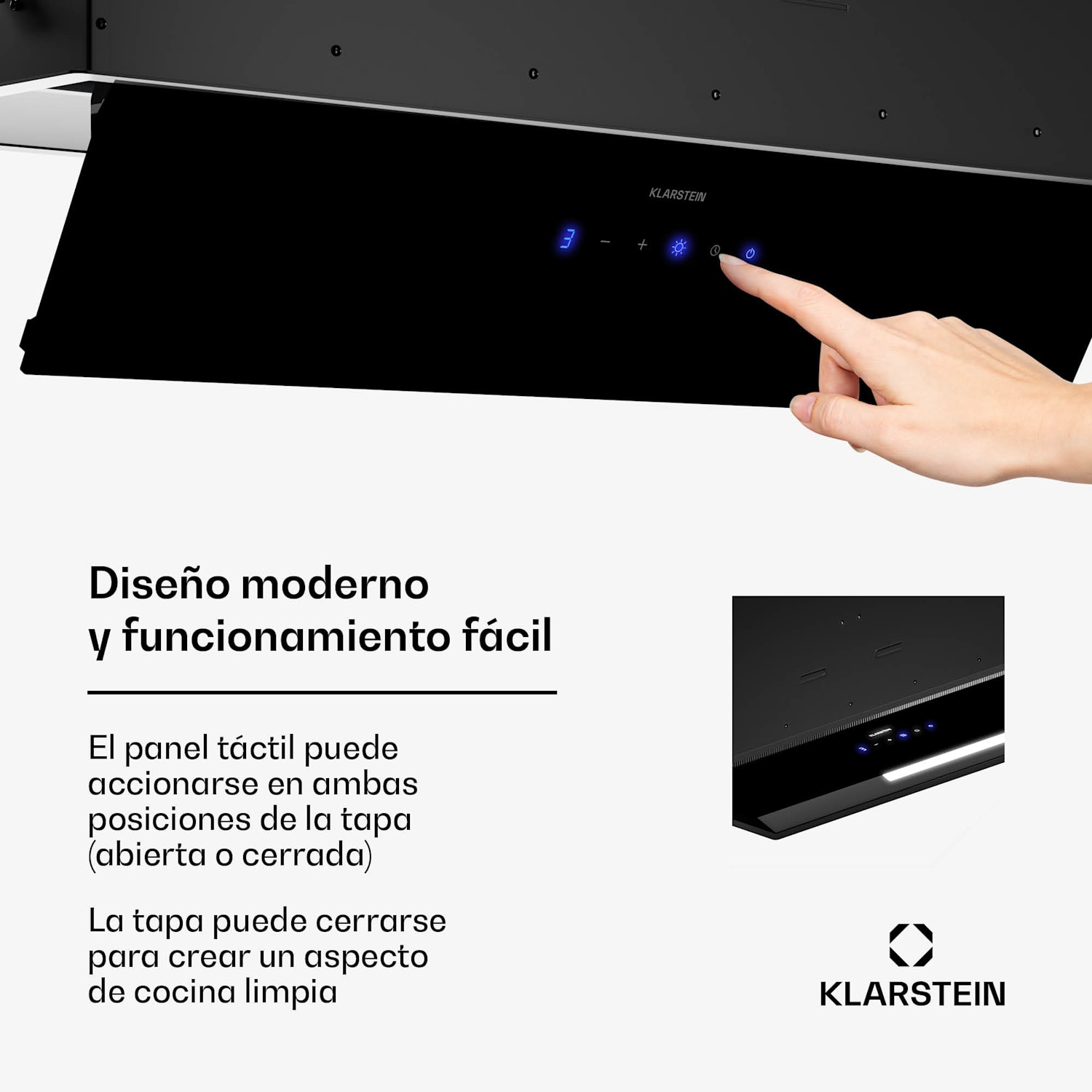 Ventimate Campana extractora | Control táctil | Extracción/recirculación de aire | CEE A+ | 3 niveles | Led | Silenciosa 85 cm | Negro