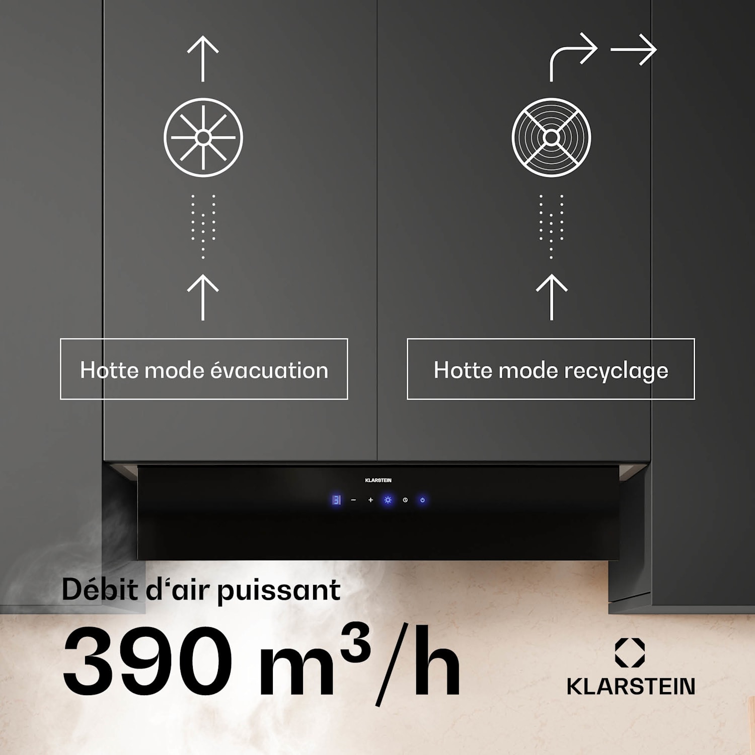 Ventimate afzuigkap | touch bediening | afvoer/recirculatie | EEK A+ | 3 standen | LED | stil 85 cm | Zwart
