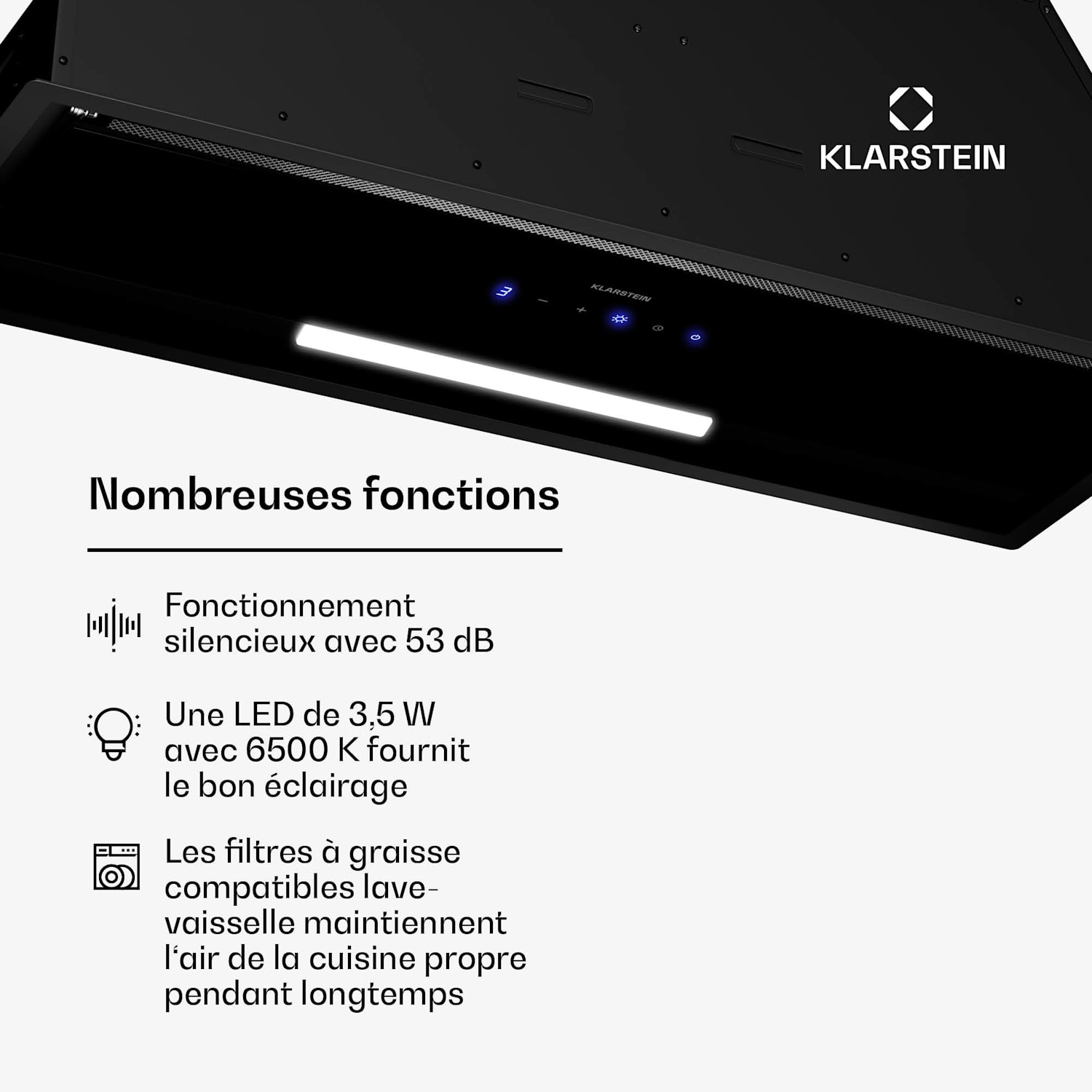 Ventimate afzuigkap | touch bediening | afvoer/recirculatie | EEK A+ | 3 standen | LED | stil 85 cm | Zwart