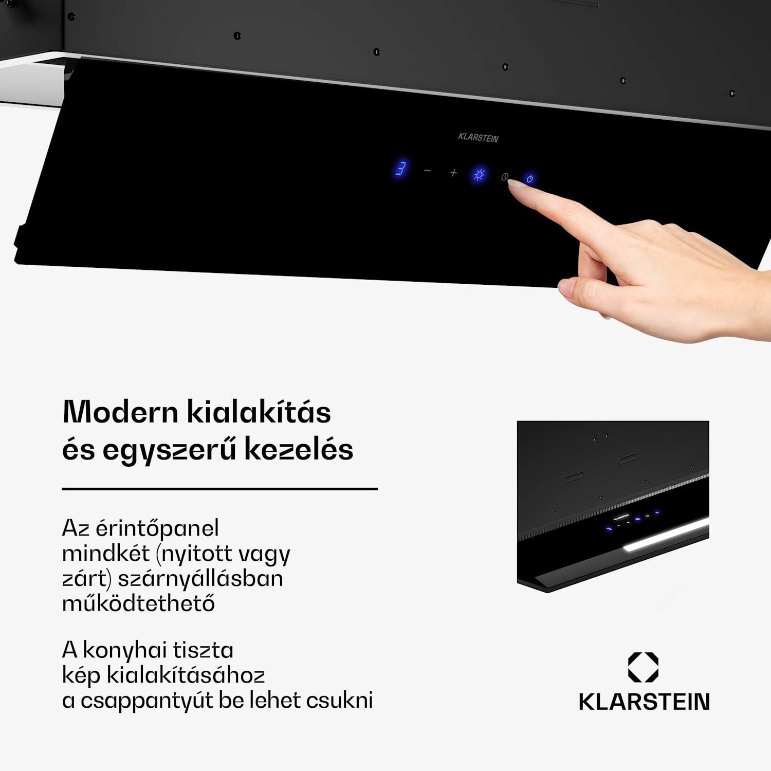 Ventimate páraelszívó, érintéses vezérlés, elszívás/keringtetés, EEK A+, 3 szint, LED, csendes 85 cm | Fekete