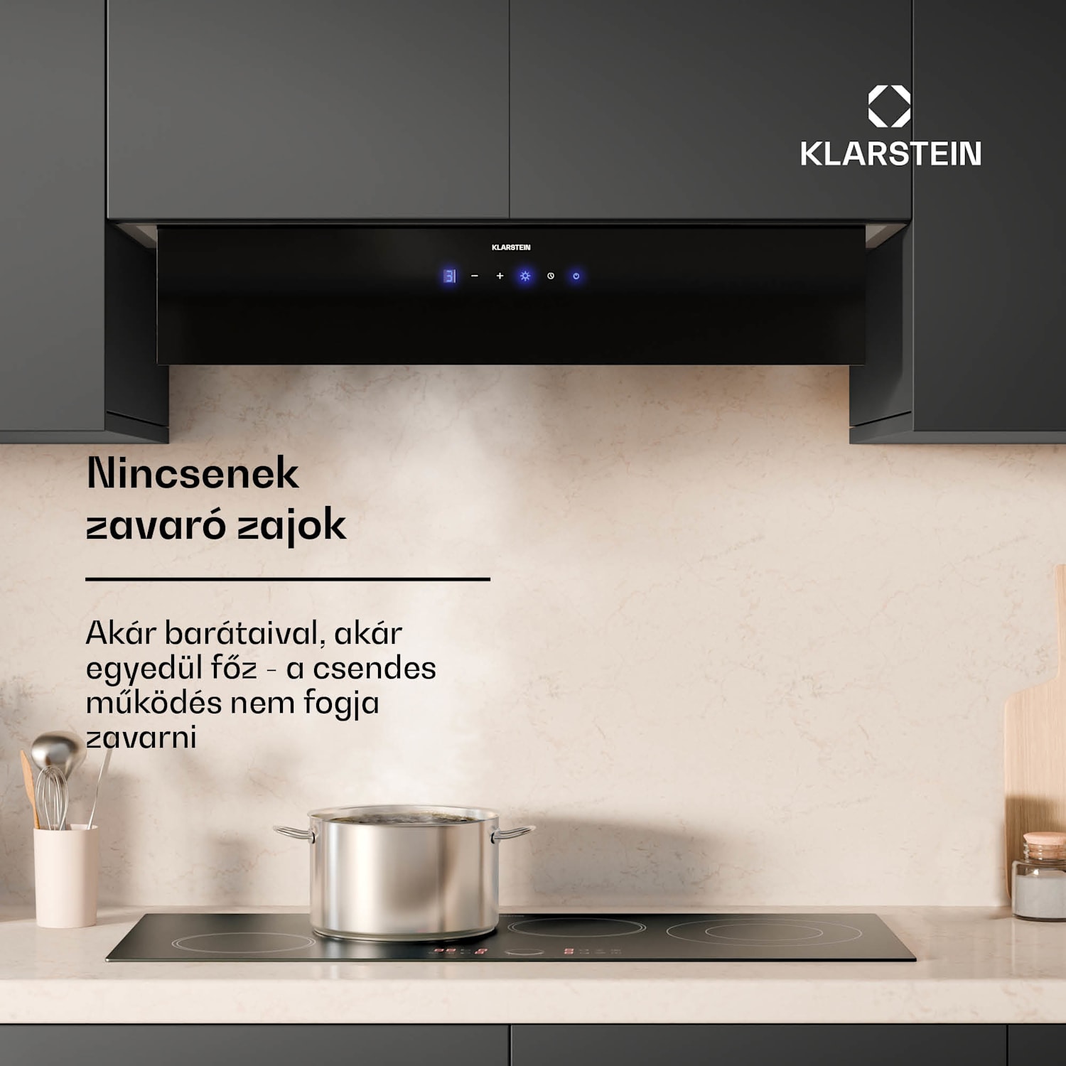 Ventimate páraelszívó, érintéses vezérlés, elszívás/keringtetés, EEK A+, 3 szint, LED, csendes 85 cm | Fekete