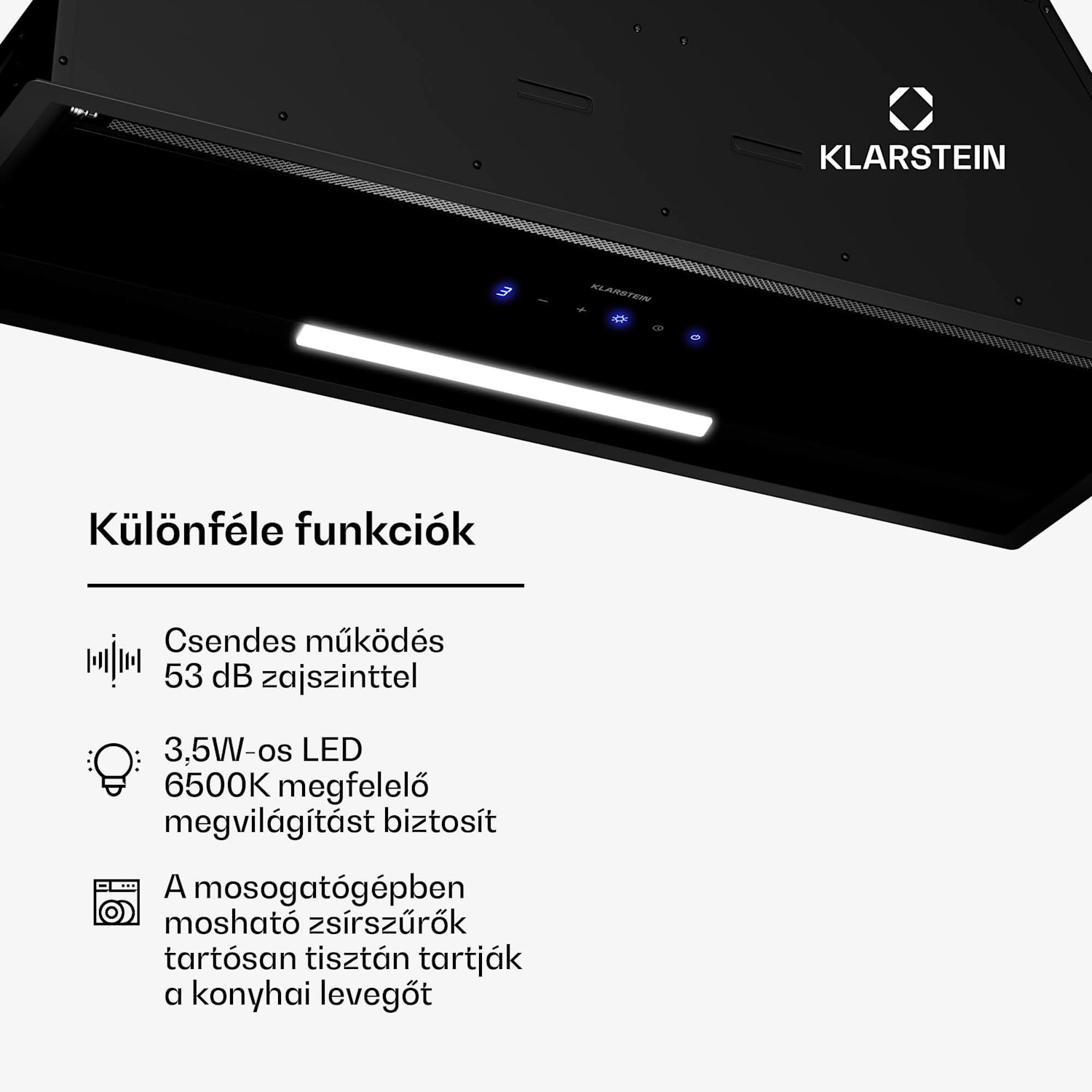 Ventimate páraelszívó, érintéses vezérlés, elszívás/keringtetés, EEK A+, 3 szint, LED, csendes 85 cm | Fekete