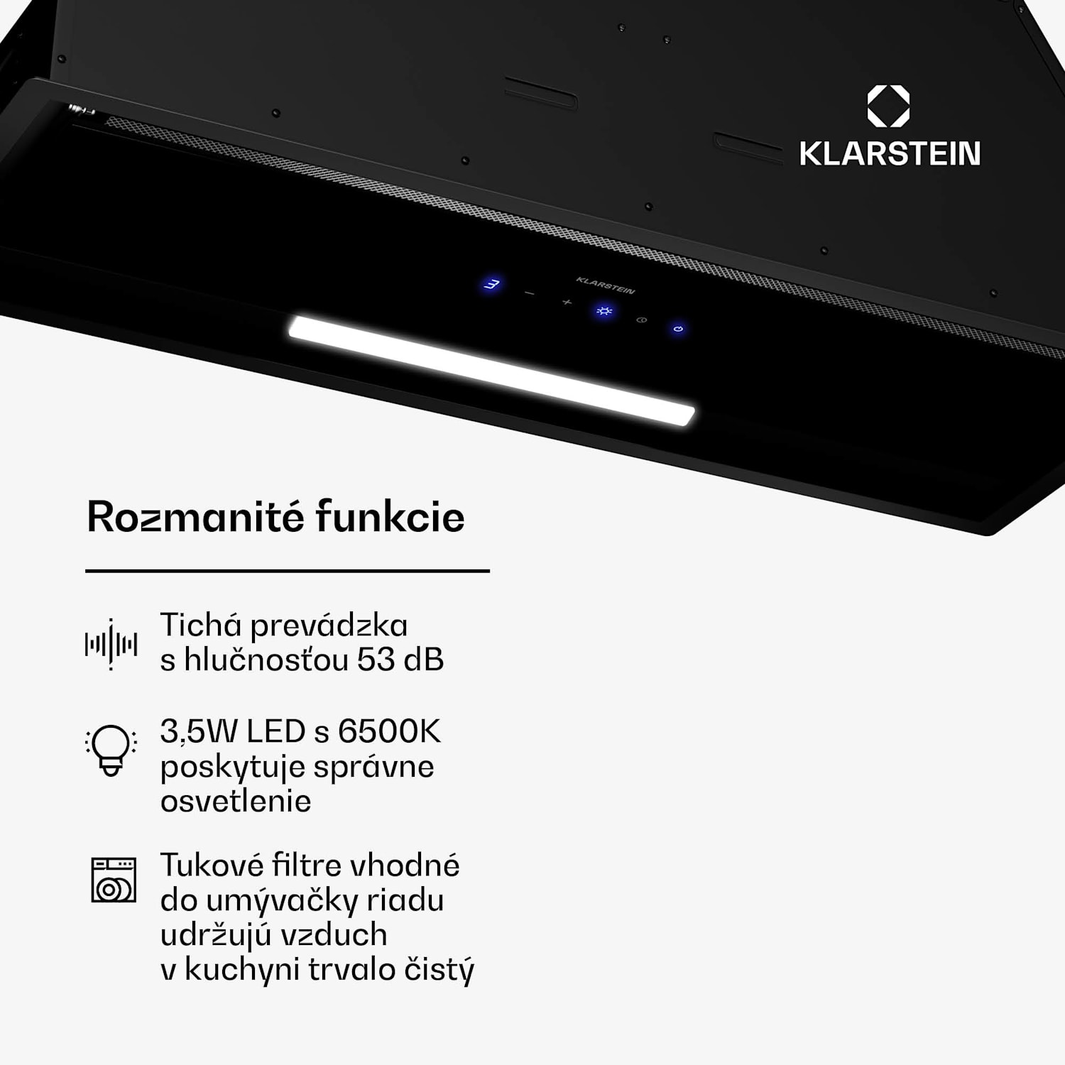 Ventimate digestor, dotykové ovládanie, odsávanie/recirkulácia, EEK A+, 3 úrovne, LED, tichý 85 cm | Čierna