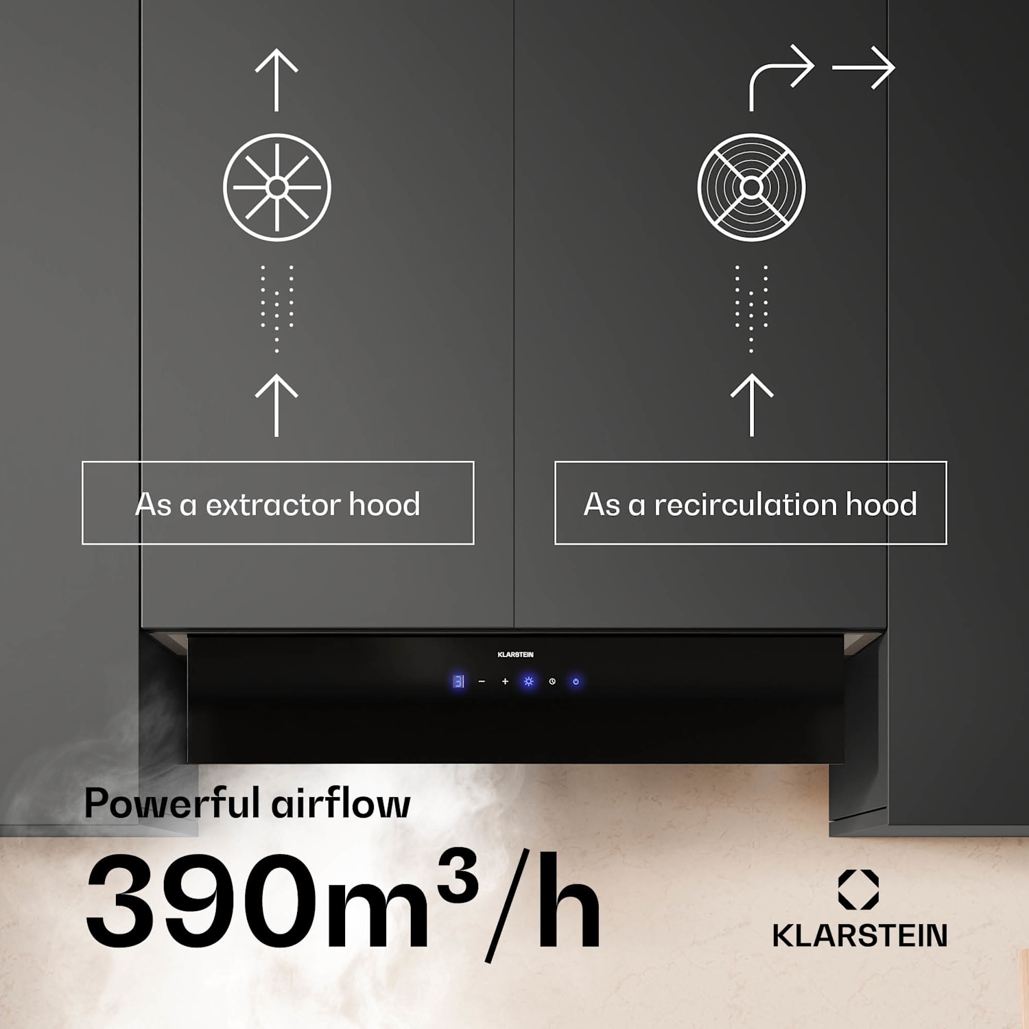 Ventimate afzuigkap | touch bediening | afvoer/recirculatie | EEK A+ | 3 standen | LED | stil 85 cm | Zwart