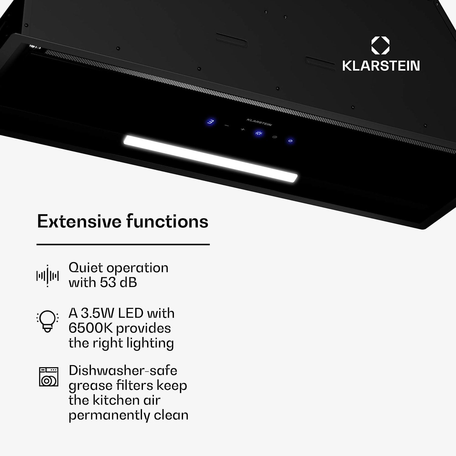 Ventimate afzuigkap | touch bediening | afvoer/recirculatie | EEK A+ | 3 standen | LED | stil 85 cm | Zwart