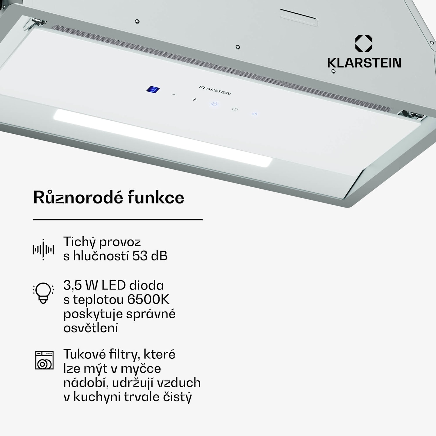 Ventimate digestoř, dotykové ovládání, odsávání/recirkulace, EEK A+, 3 úrovně, LED, tichý 60 cm | Bílá