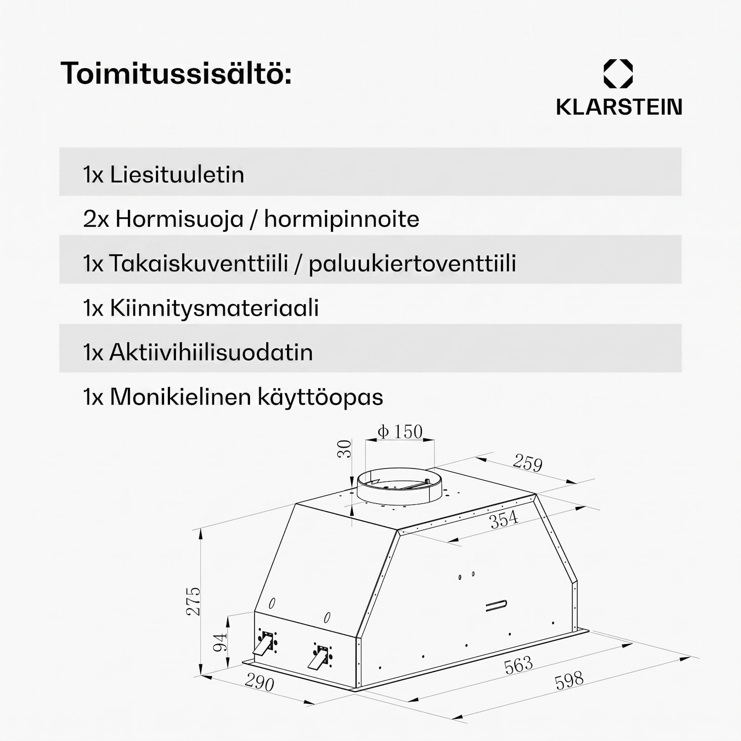 Ventimate liesituuletin | kosketusohjaus | poistoilma/kiertoilma | energiatehokkuusluokka A+ | 3 tasoa | LED | hiljainen 60 cm | Valkoinen