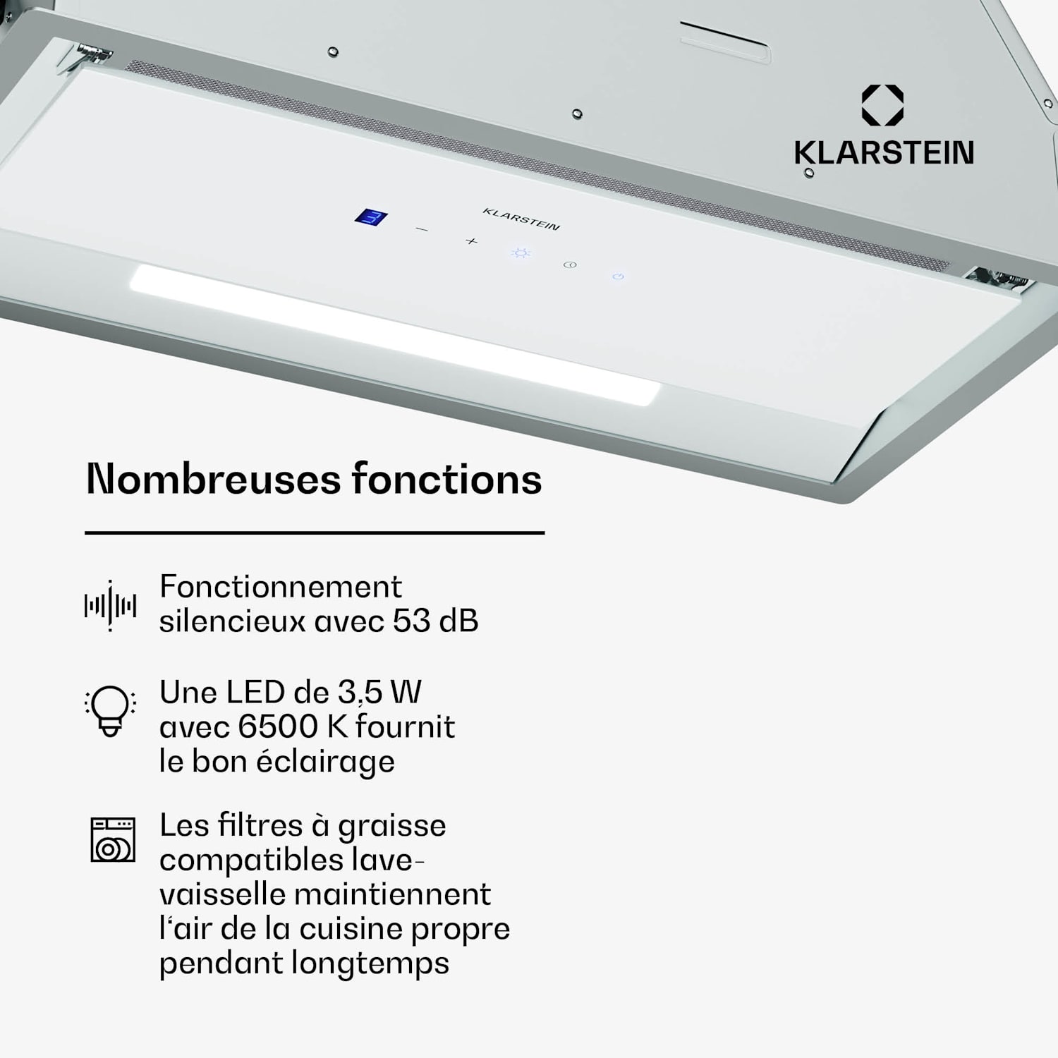 Ventimate afzuigkap | touch bediening | afvoer/recirculatie | EEK A+ | 3 standen | LED | stil 60 cm | Wit