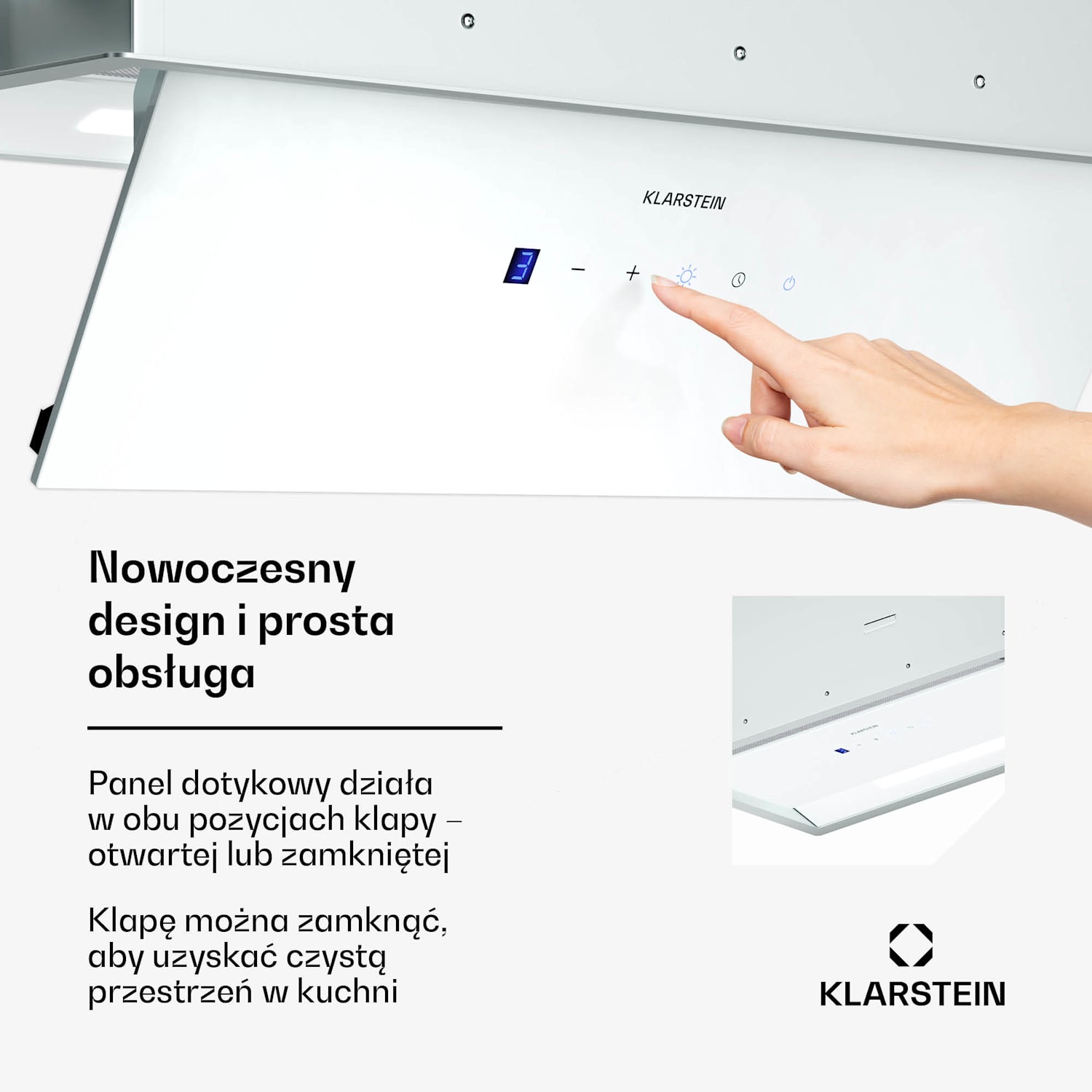 Okap/wyciąg Ventimate, sterowanie dotykowe, tryb otwarty/zamknięty, EEK A+, 3 poziomy, LED, cichy 60 cm | Biały