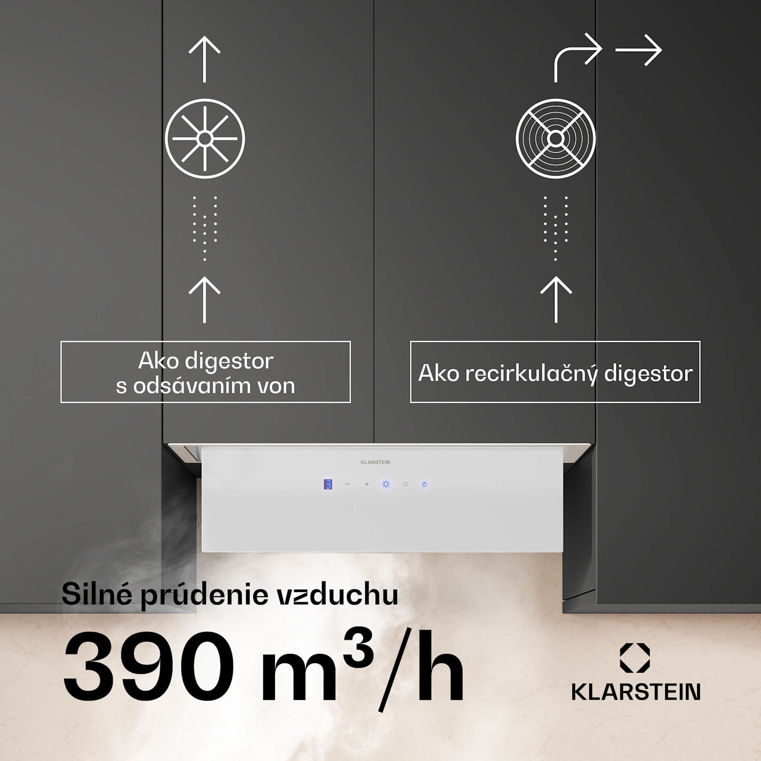 Ventimate digestor, dotykové ovládanie, odsávanie/recirkulácia, EEK A+, 3 úrovne, LED, tichý 60 cm | Biela