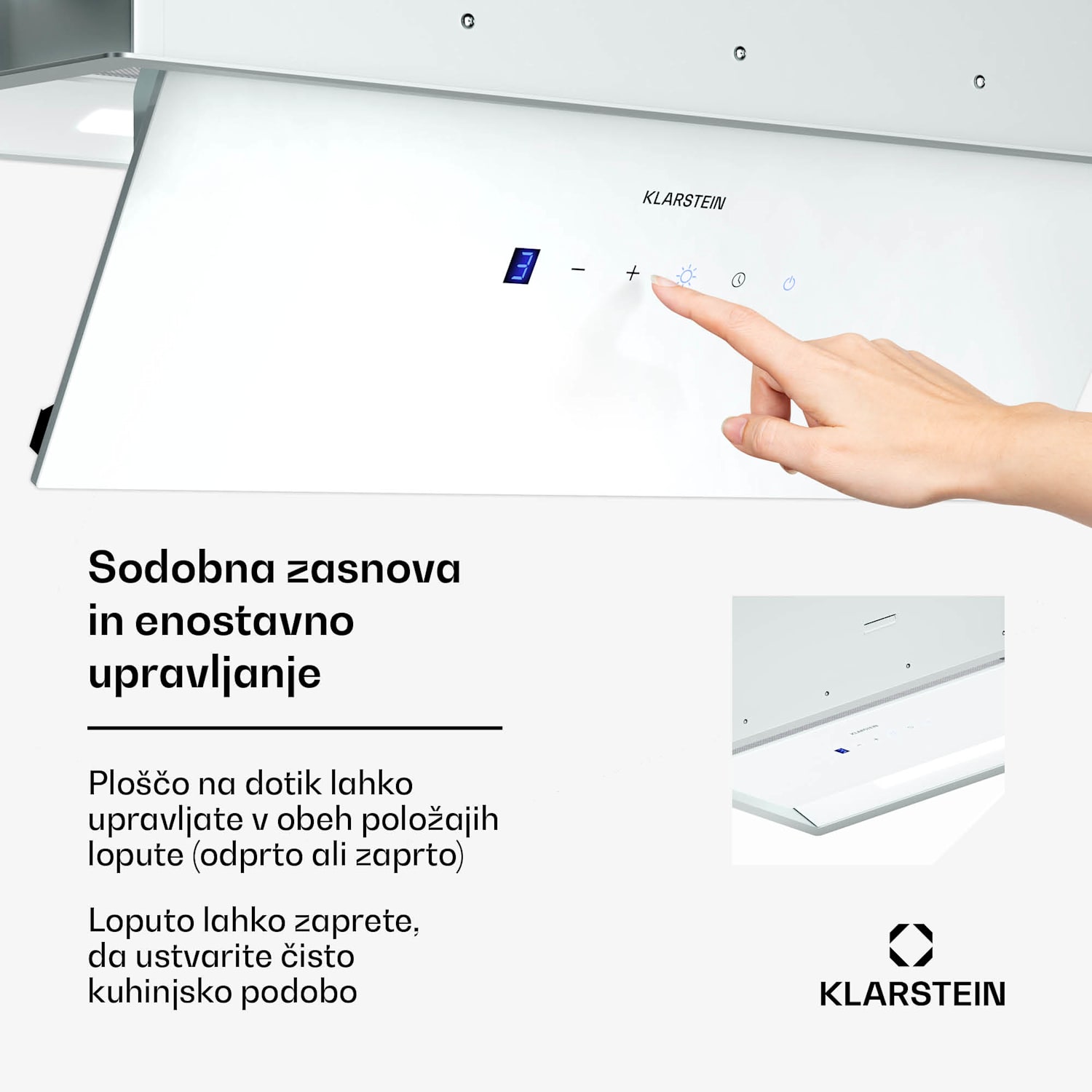 Ventimate kuhinjska napa, upravljanje na dotik, odsesavanje/recirkulacija, EEK A+, 3 stopnje, LED, tiha 60 cm | Bela