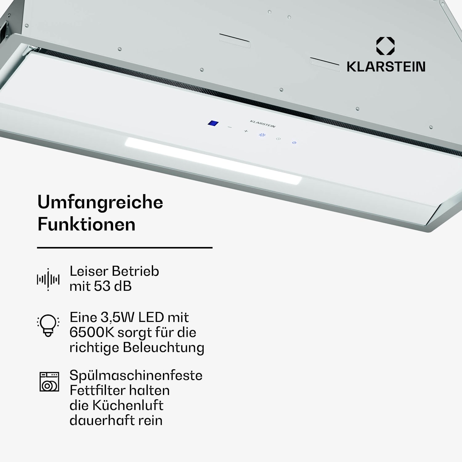 Ventimate Dunstabzugshaube | Touch Control | Abluft/Umluft | EEK A+ | 3 Stufen | LED | leise 85 cm | Weiß