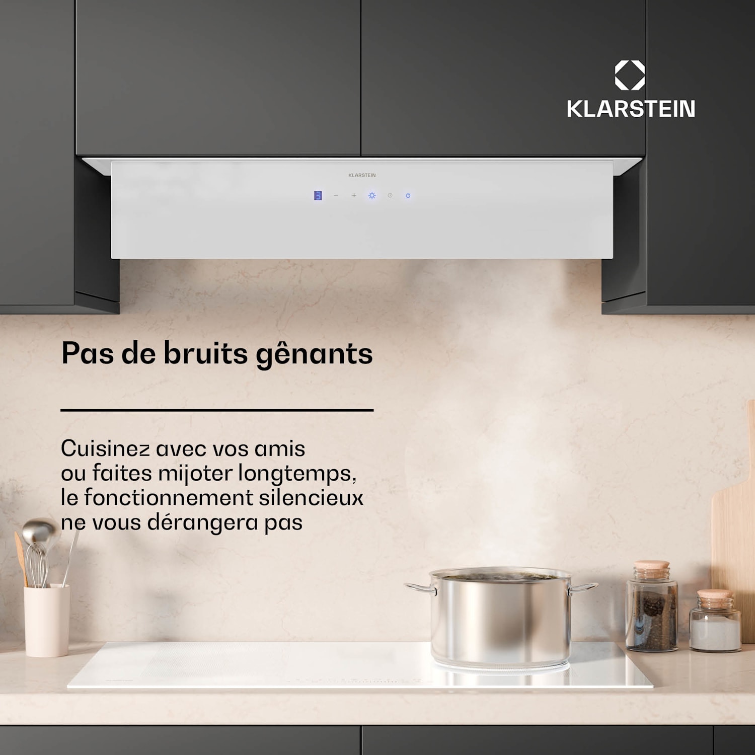 Ventimate hotte aspirante | Contrôle tactile | Air extrait/recyclé | CEE A+ | 3 niveaux | LED | silencieuse 85 cm | Blanc