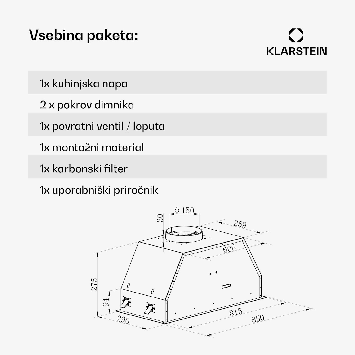 Ventimate kuhinjska napa, upravljanje na dotik, odsesavanje/recirkulacija, EEK A+, 3 stopnje, LED, tiha 85 cm | Bela