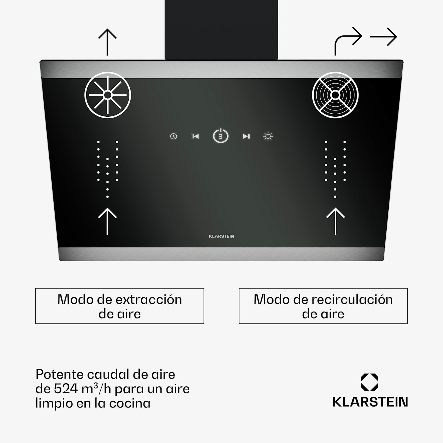 Campana extractora FlashLine | A++ | 524m³/h | 3 niveles | táctil | silenciosa | LED | extracción/recirculación | 100 W 60 cm | Negro | Negro
