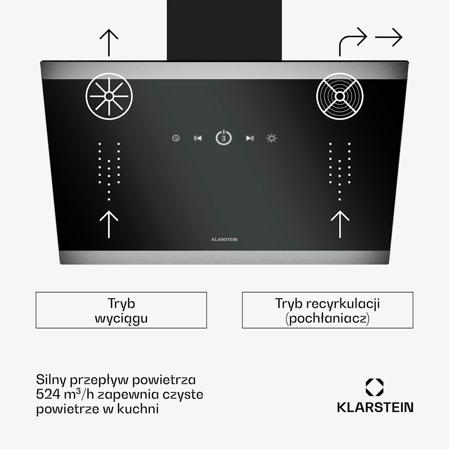 FlashLine okap/wyciąg, A++, 524 m³/h, 3 stopnie, dotykowy, cichy 60 cm | Czarny | Czarny